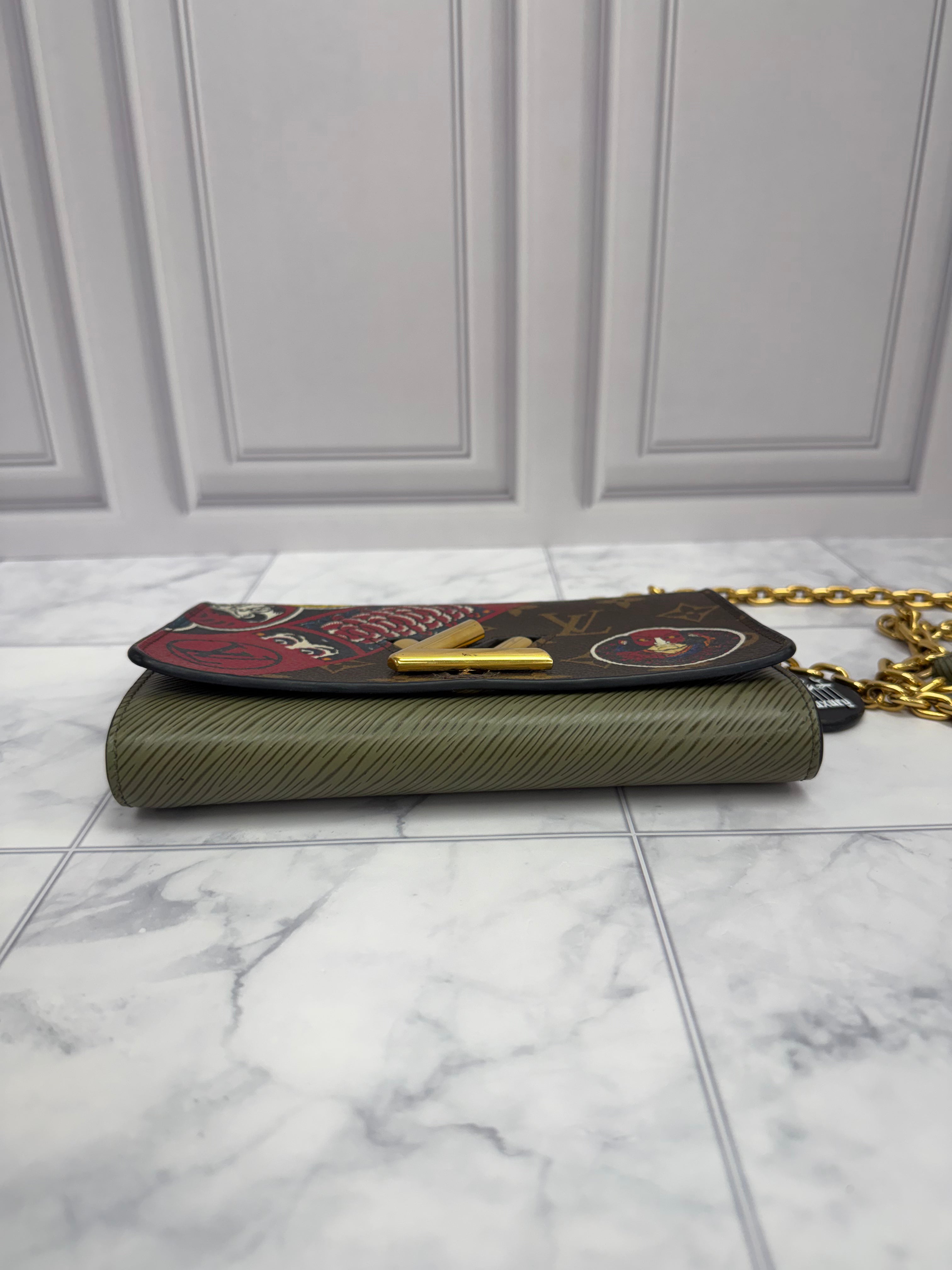 *DONS DROP* Louis Vuitton Monogram & Green Epi Leather Kabuki Sticker Twist Wallet on a Chain
