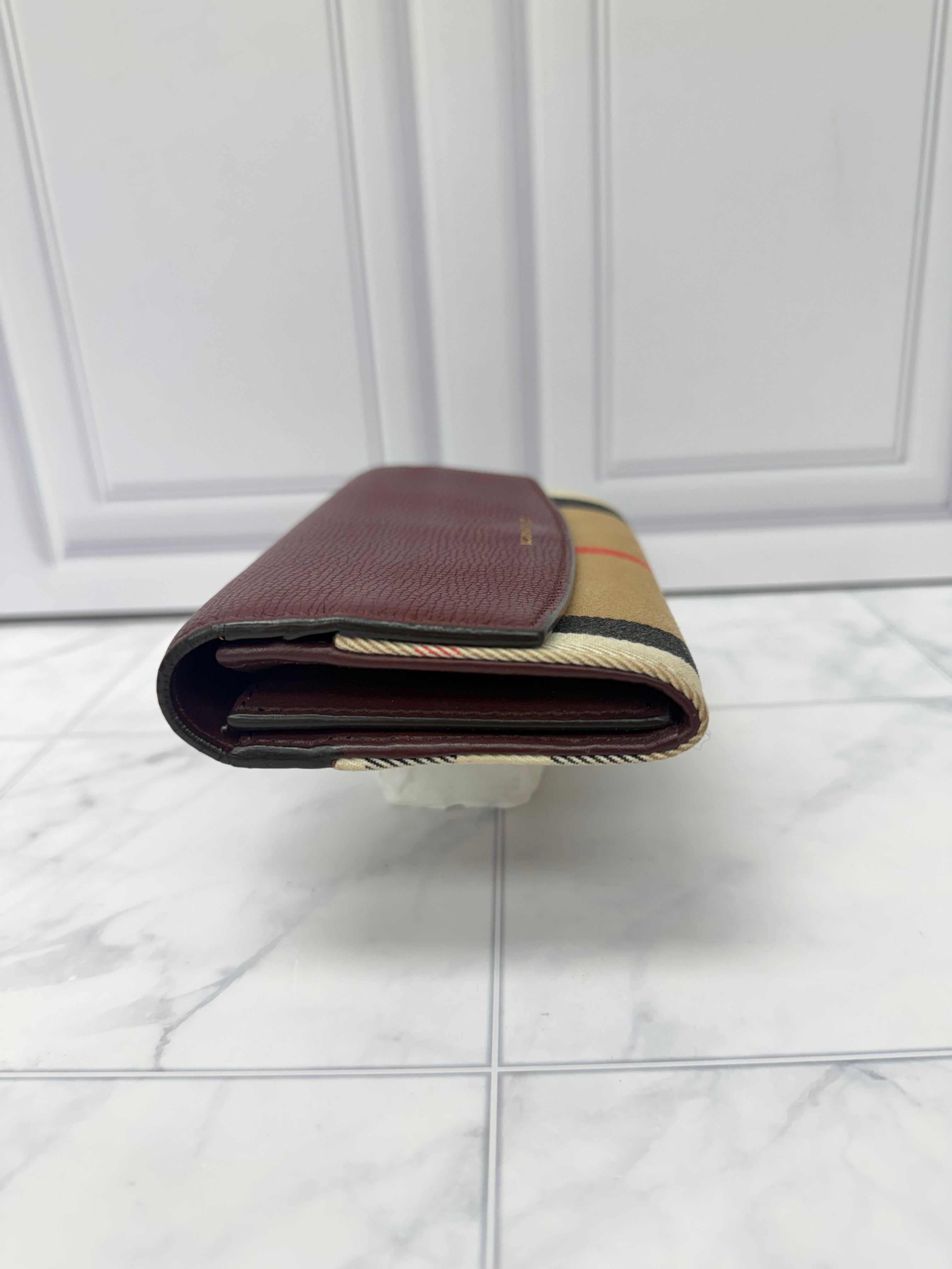 Burberry Burgundy Nova Check Canvas Flap Wallet