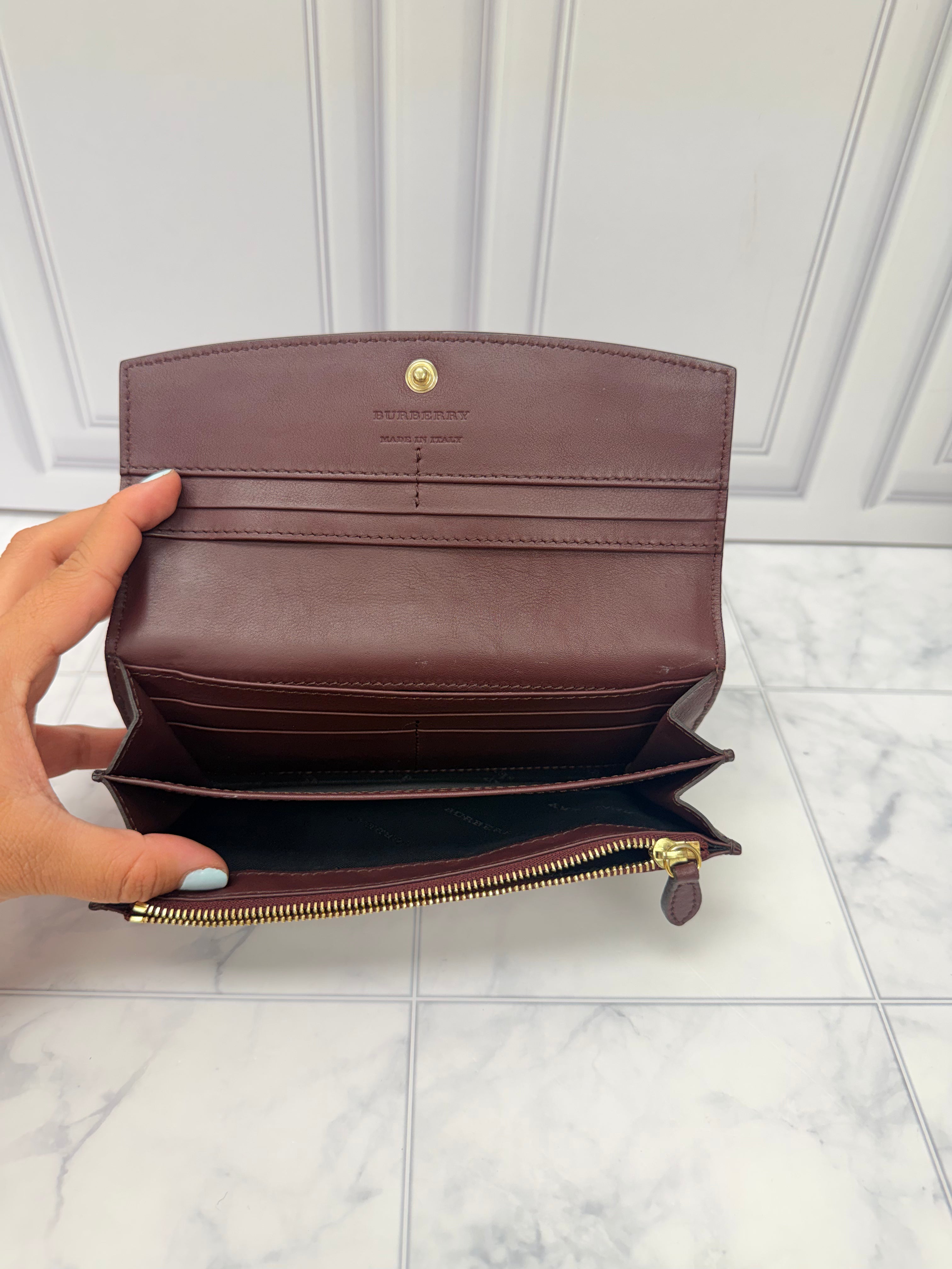 Burberry Burgundy Nova Check Canvas Flap Wallet