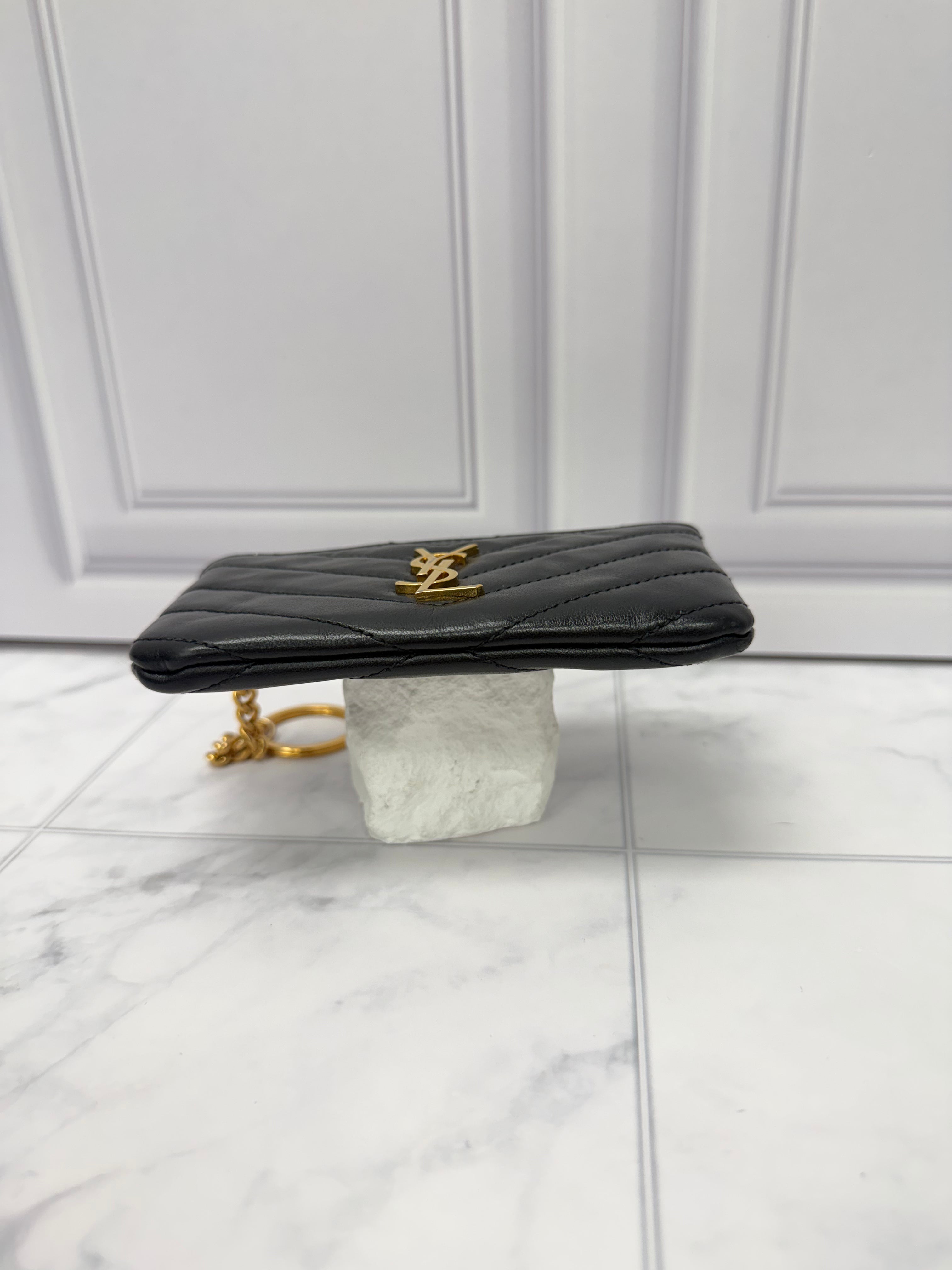 Saint Laurent YSL Black Lambskin Leather Key Cles