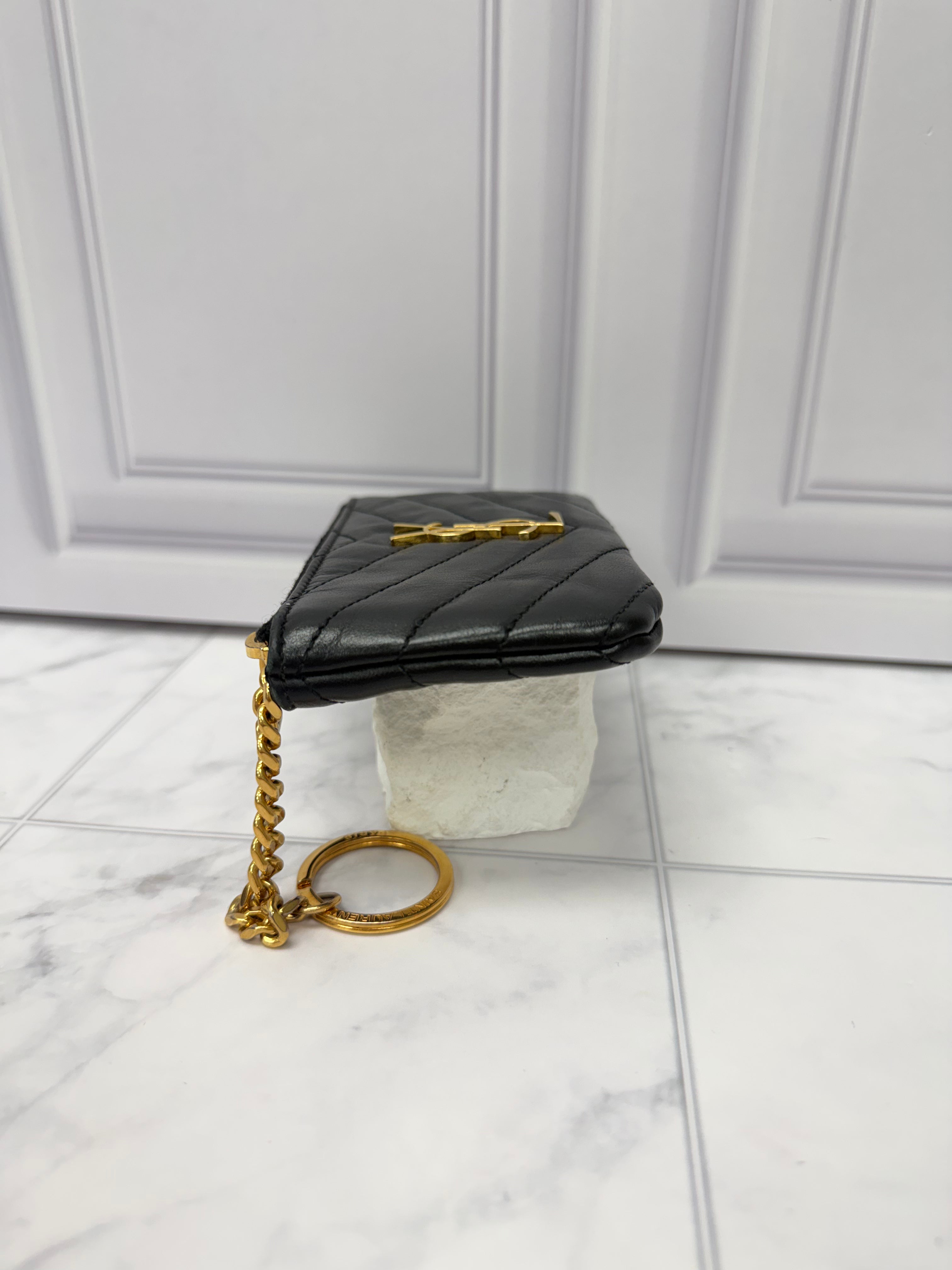 Saint Laurent YSL Black Lambskin Leather Key Cles