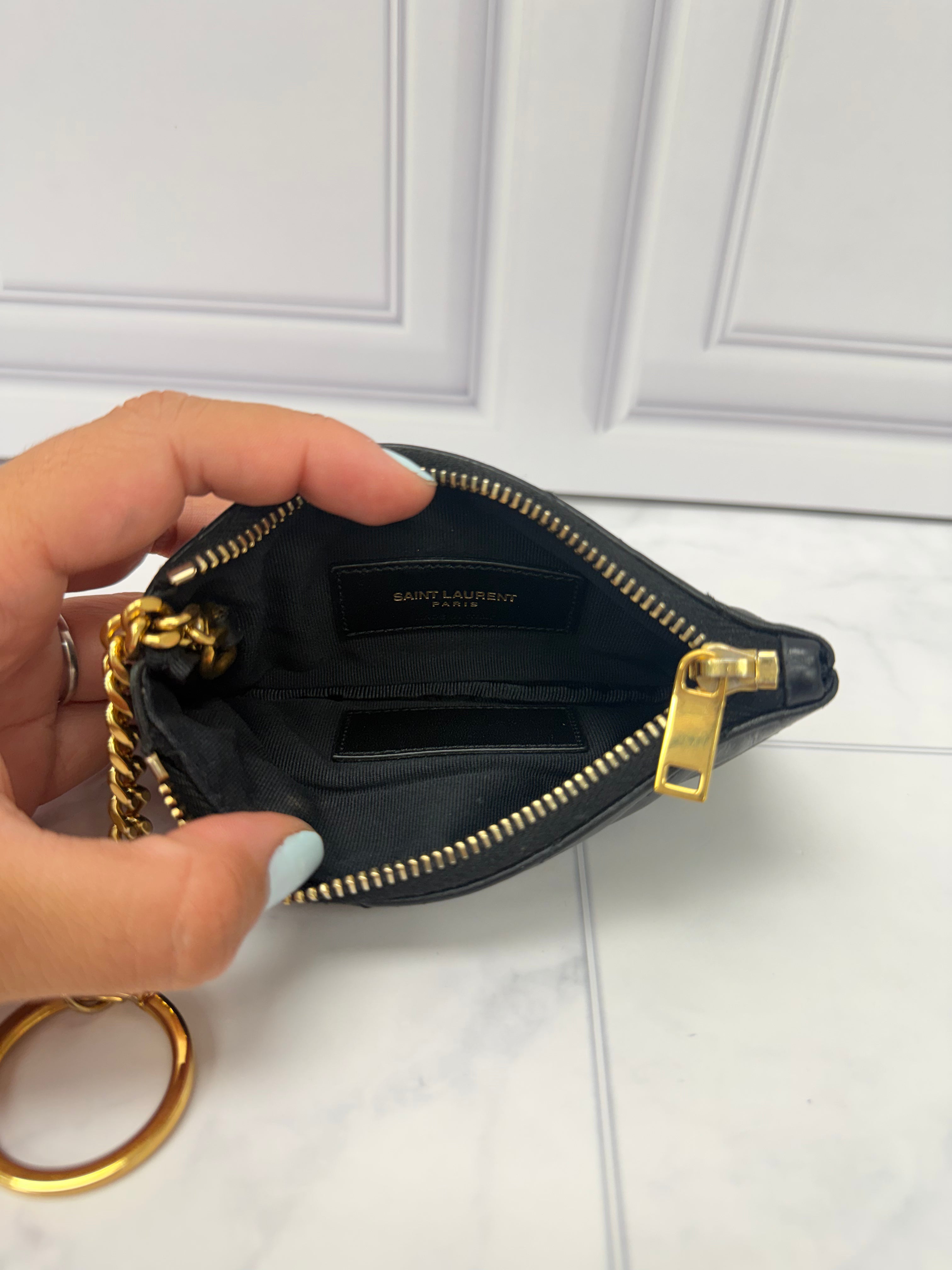 Saint Laurent YSL Black Lambskin Leather Key Cles