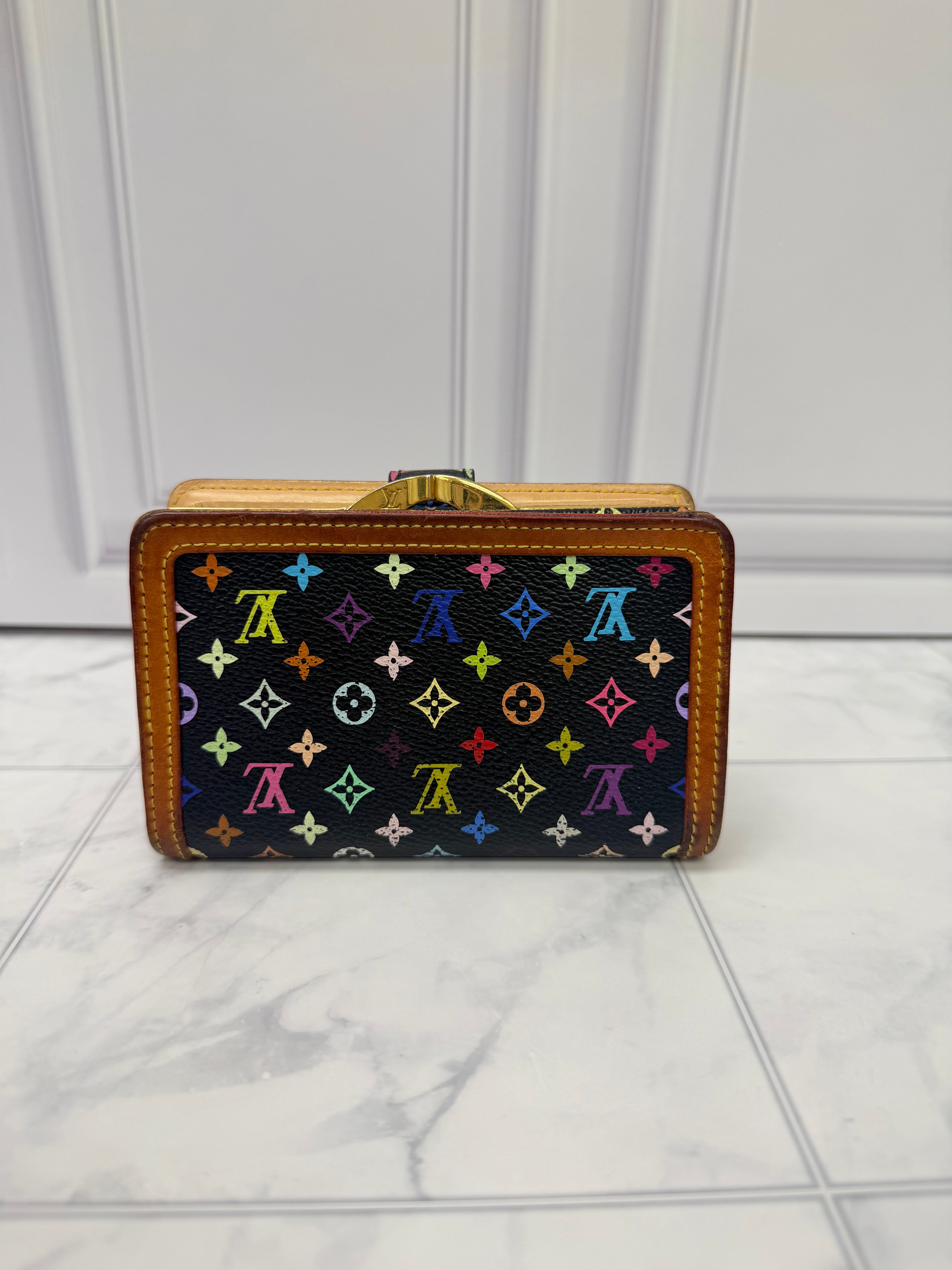 Louis Vuitton Black Multicolor Monogram French Compact Wallet