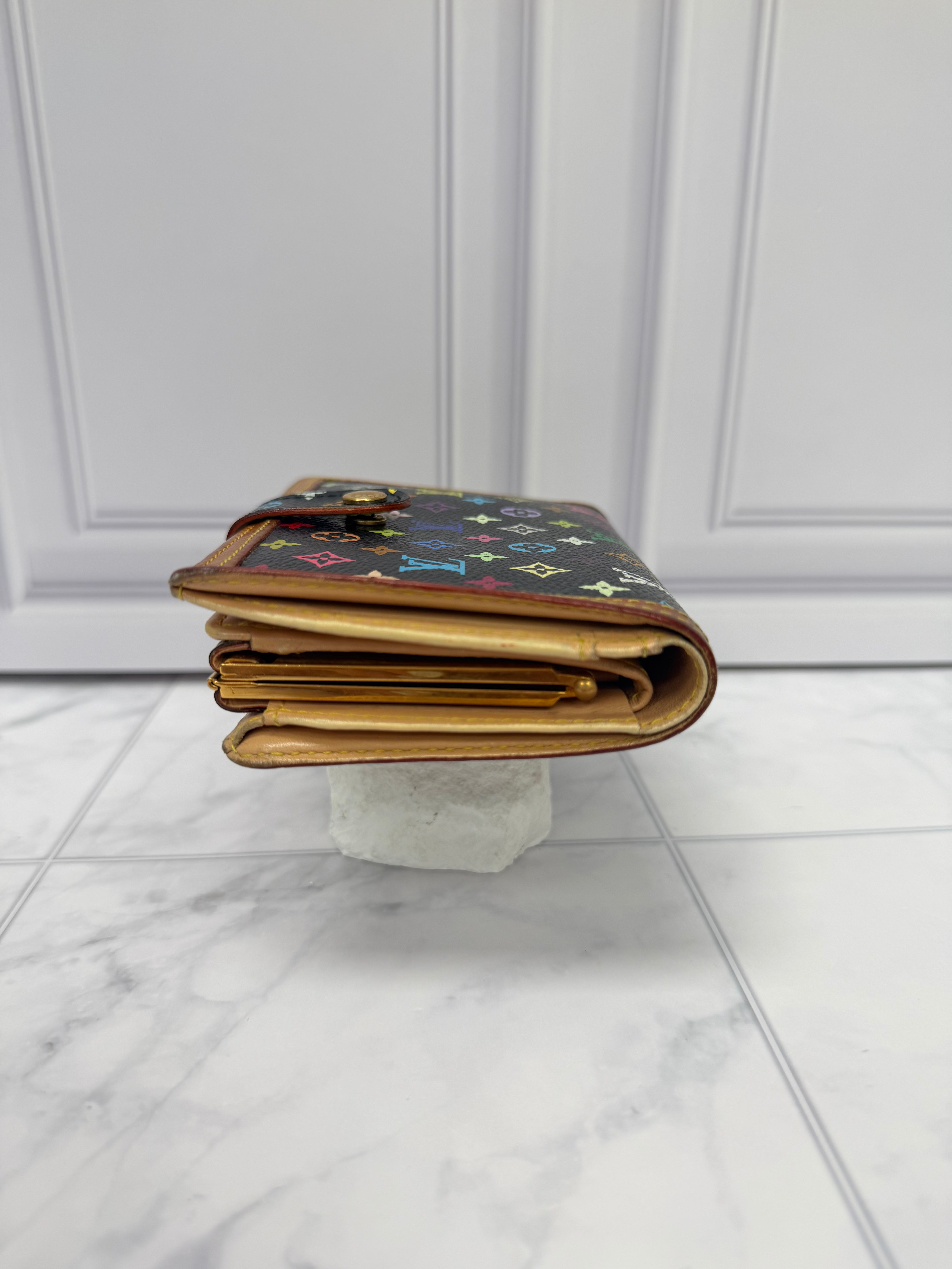 Louis Vuitton Black Multicolor Monogram French Compact Wallet