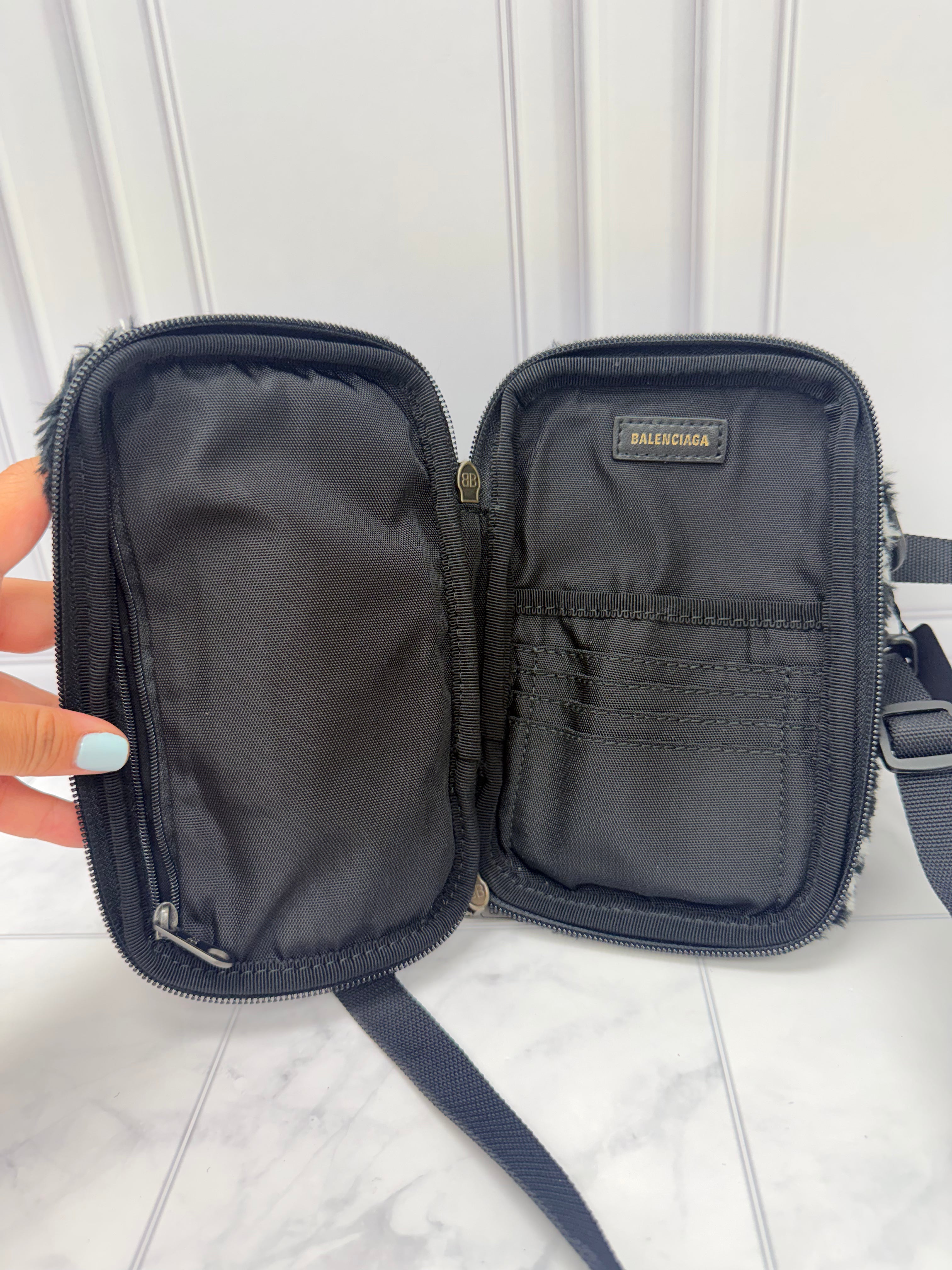 Balenciaga Black Faux Fur Crossbody Bag