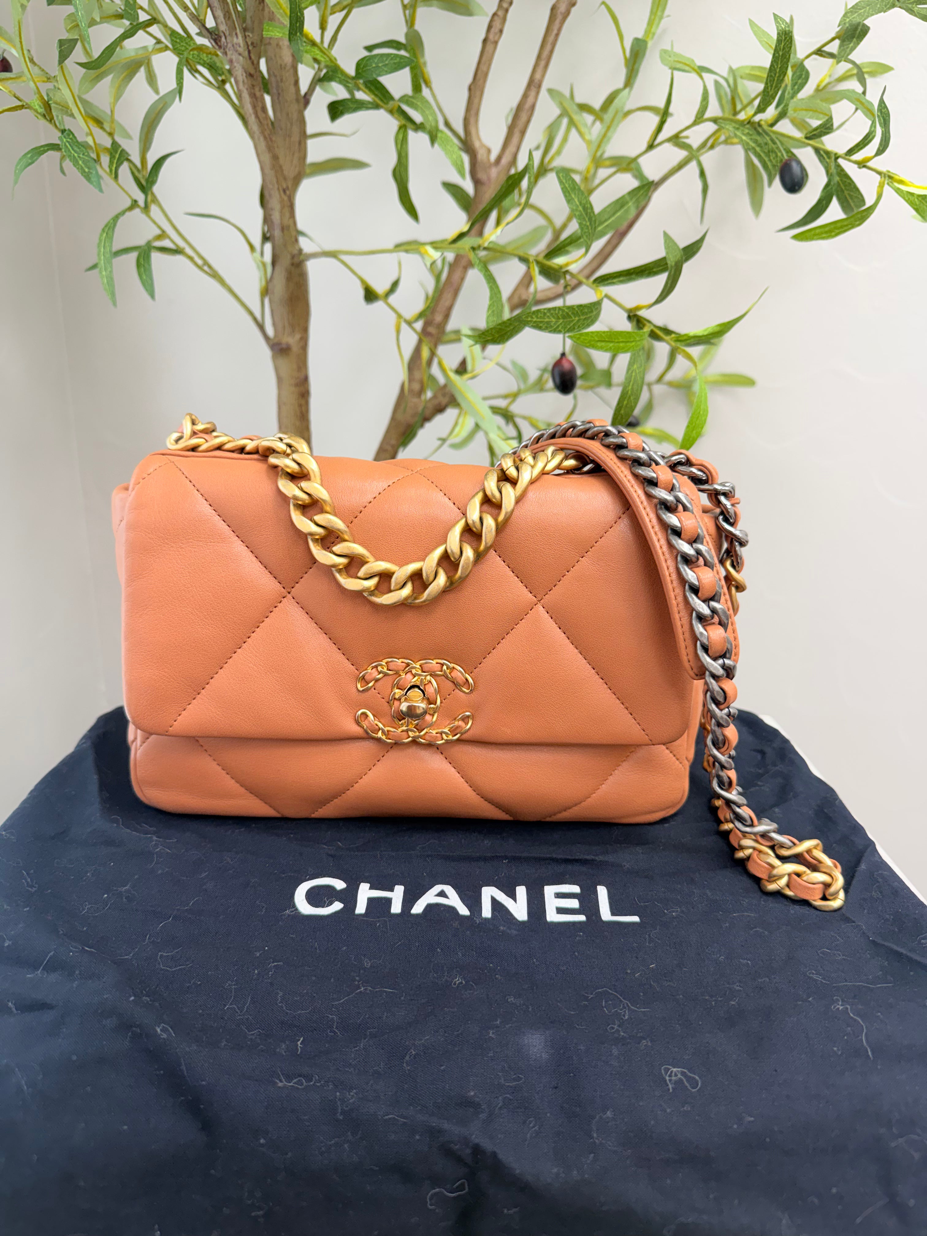 Chanel Brown Lambskin Quilted Leather 19 Medium Flap Bag