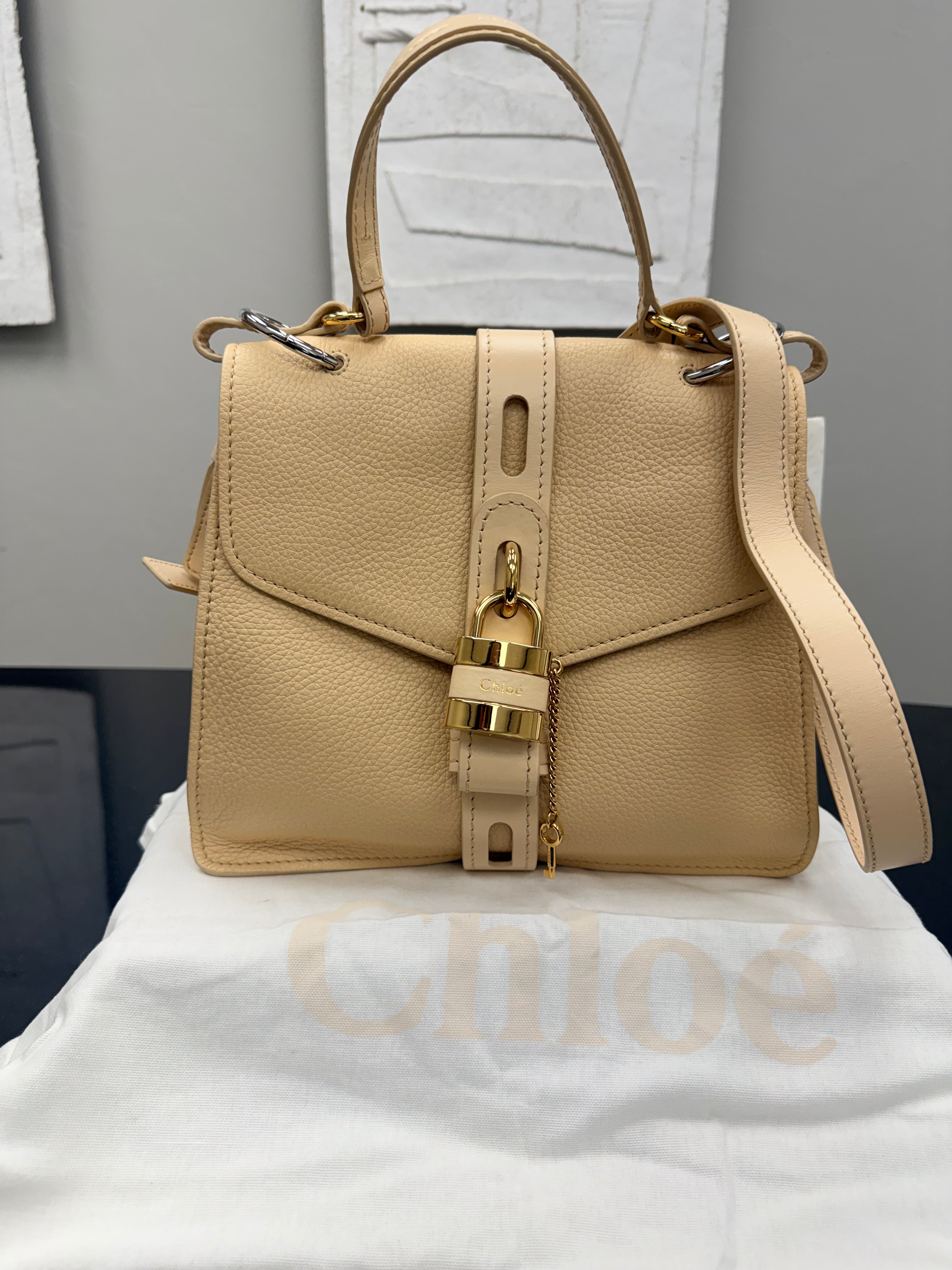 Chloe Beige Grained Leather Aby Day Shoulder Bag