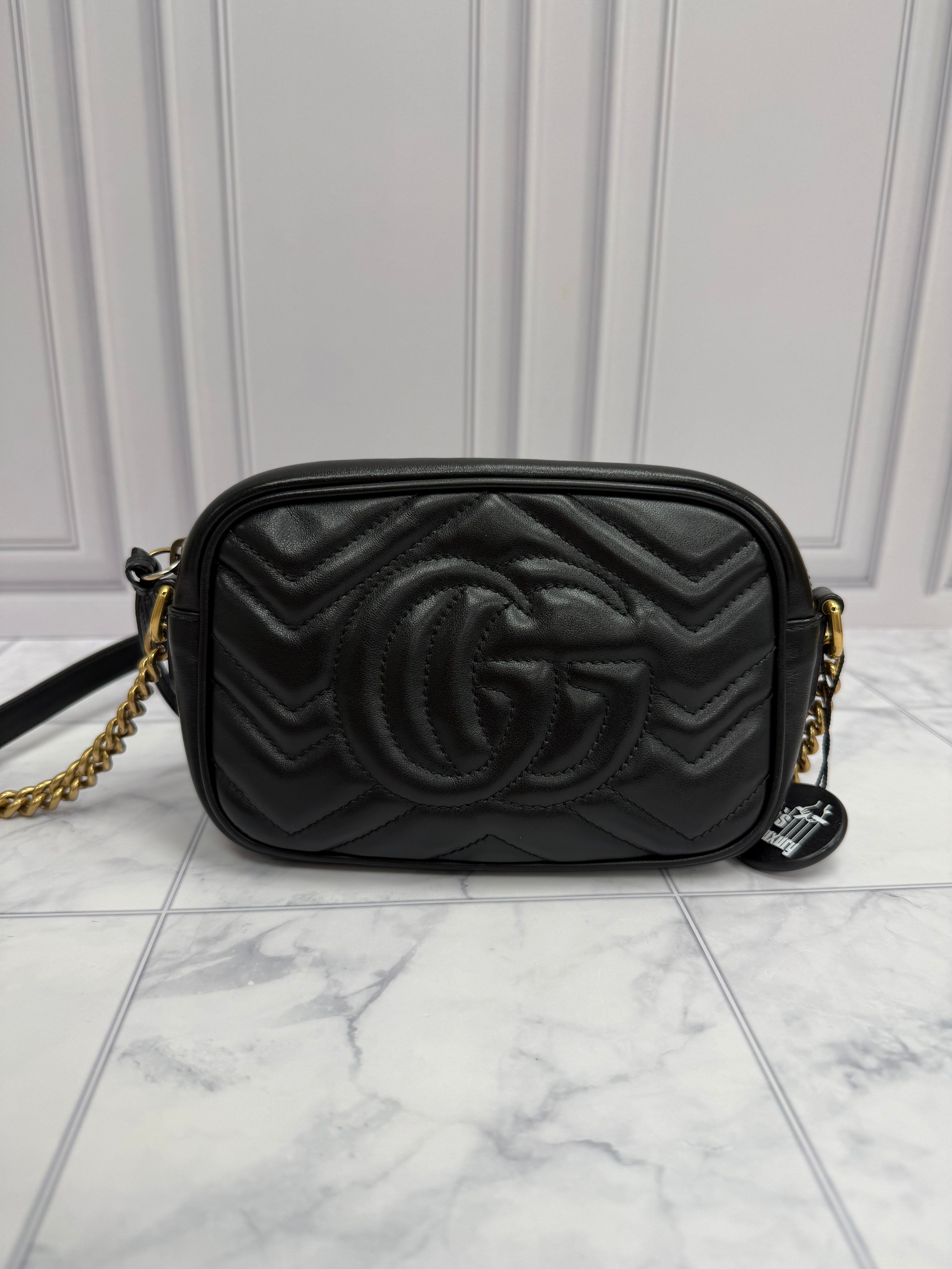 *DONS DROP* Gucci Black Quilted Leather GG Marmont Mini Camera Bag