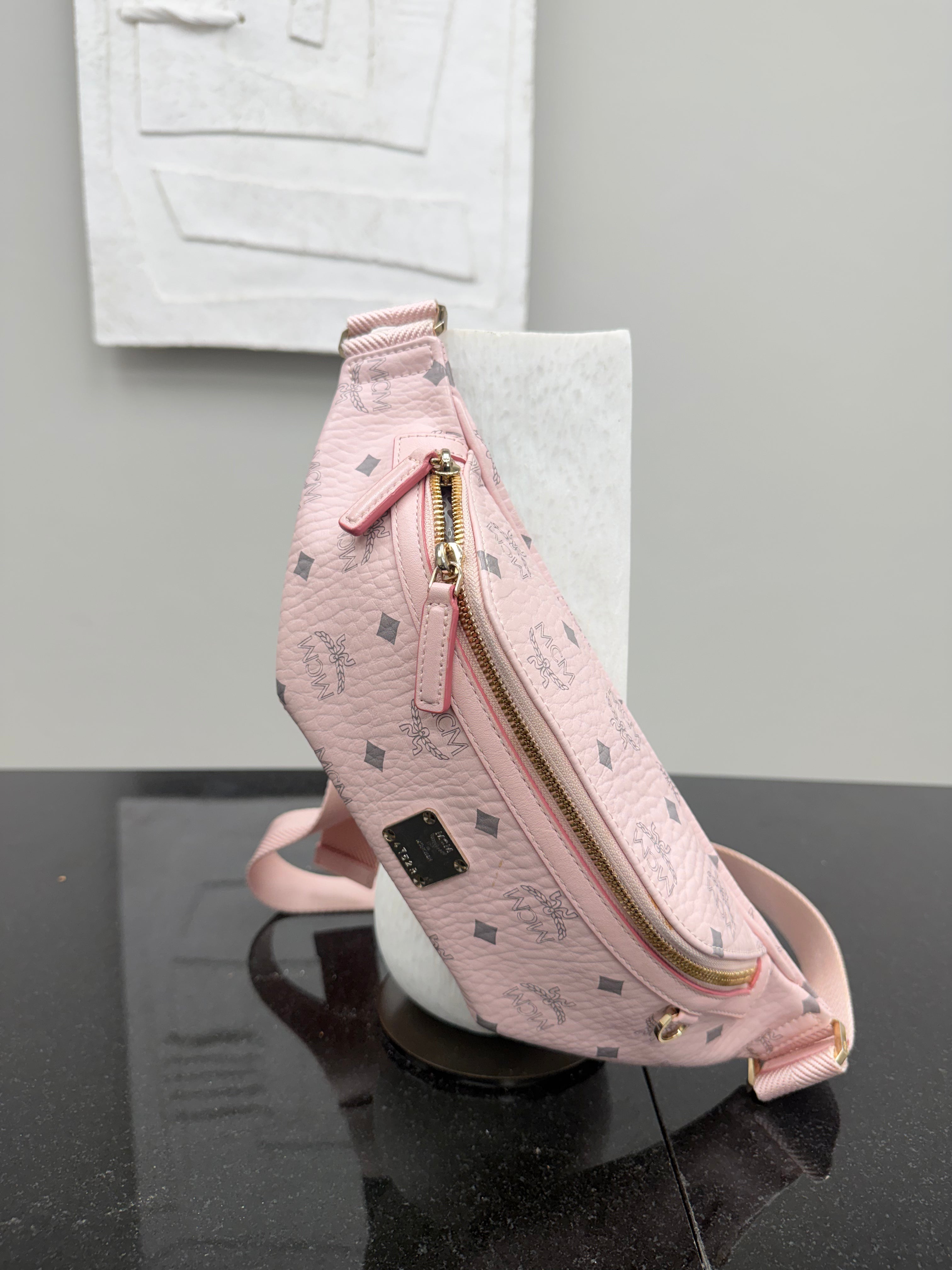 MCM Pink Visetos Canvas Small Belt Bag