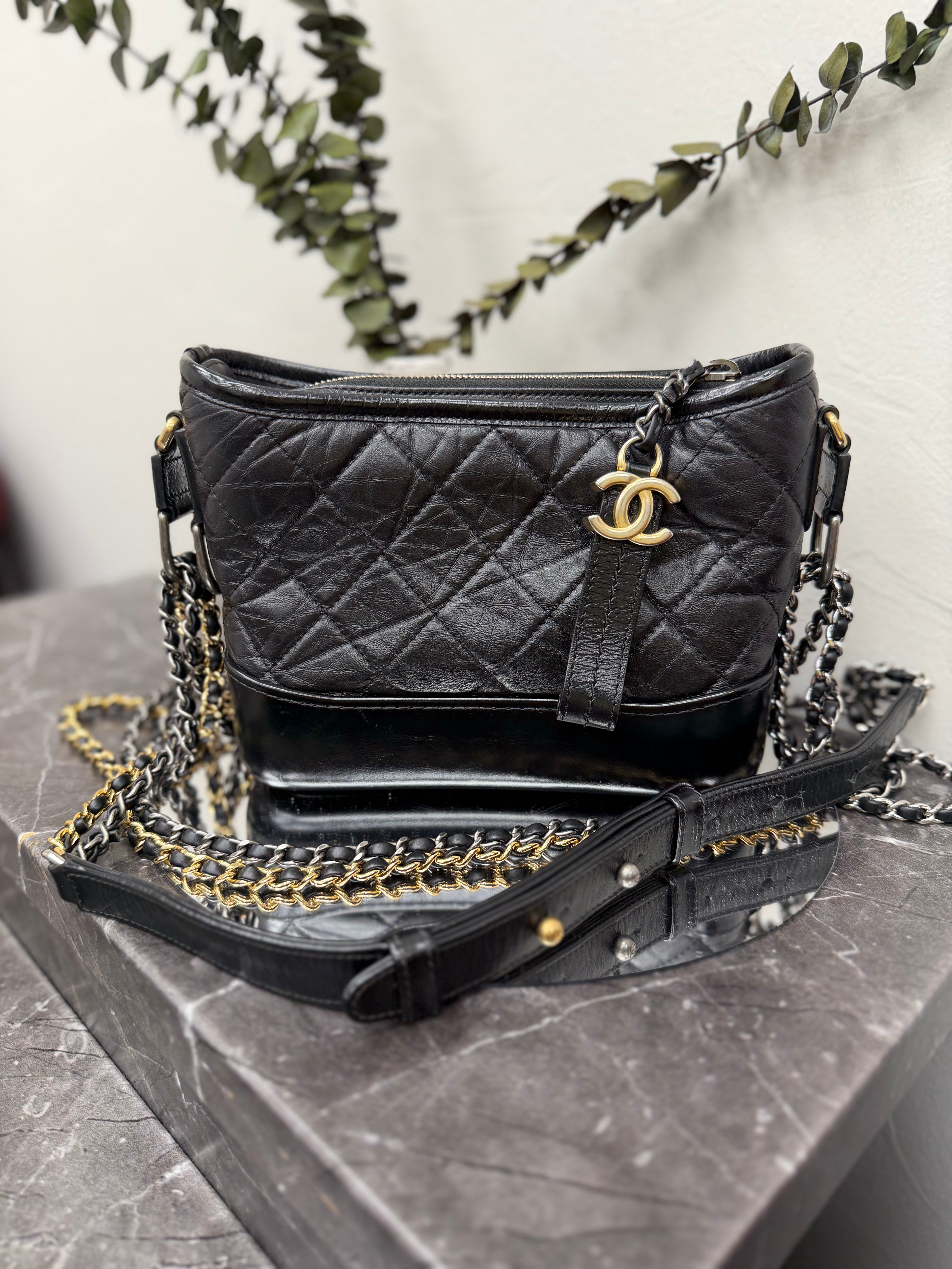 Chanel Black Leather Gabrielle Small Hobo Bag