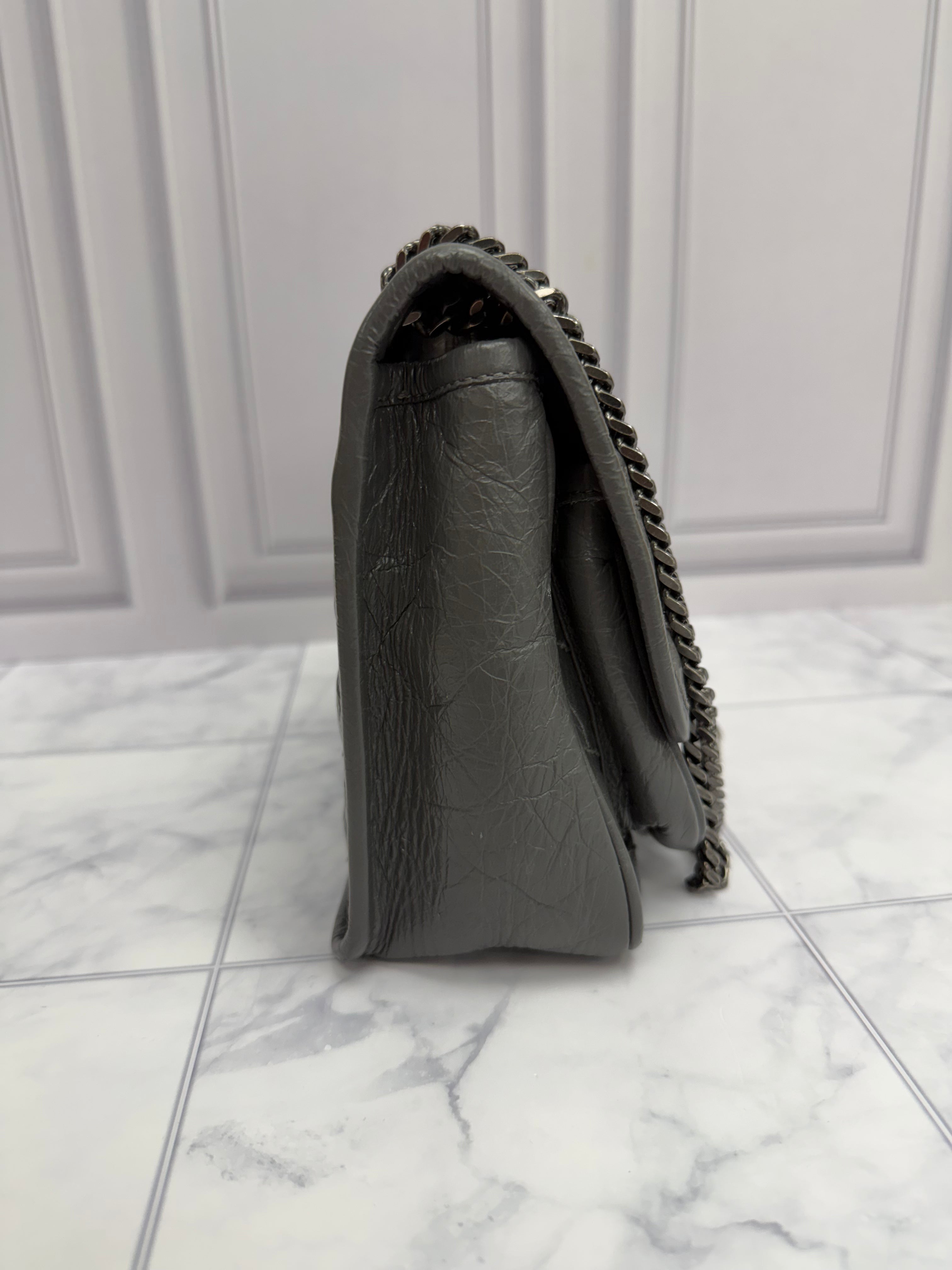 *DONS DROP* Saint Laurent YSL Grey Crinkled Leather Niki Handbag