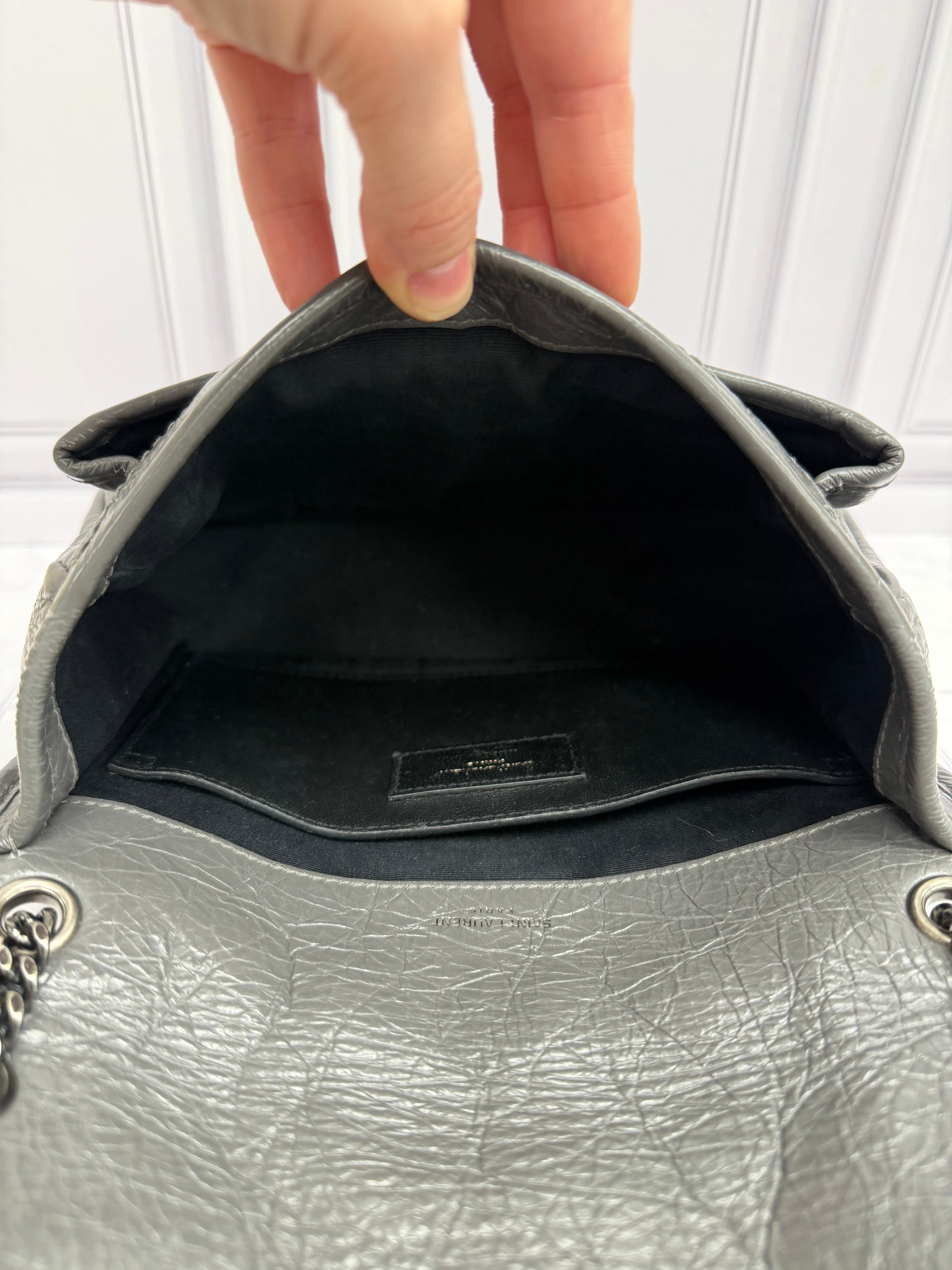 *DONS DROP* Saint Laurent YSL Grey Crinkled Leather Niki Handbag