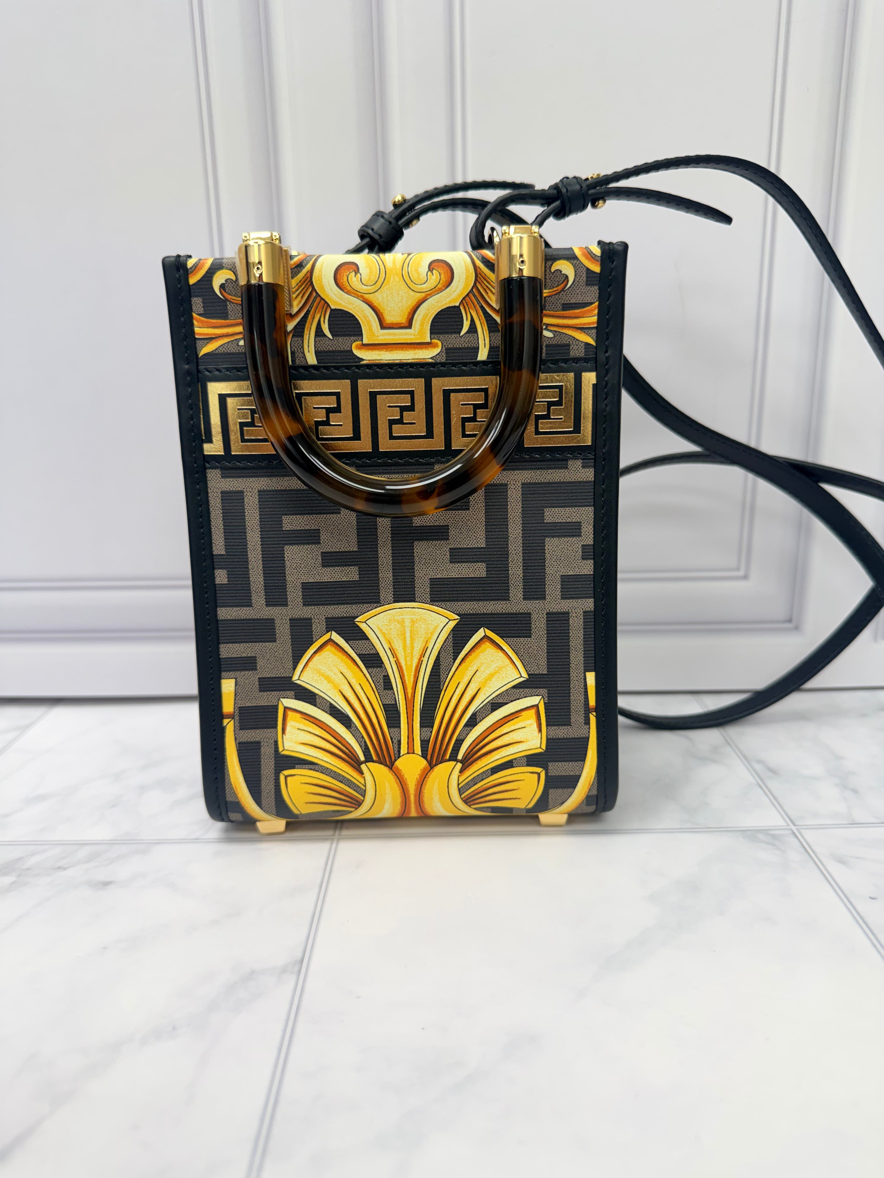 Fendi X Versace Yellow And Black Sunshine Mini Shopper Crossbody Bag
