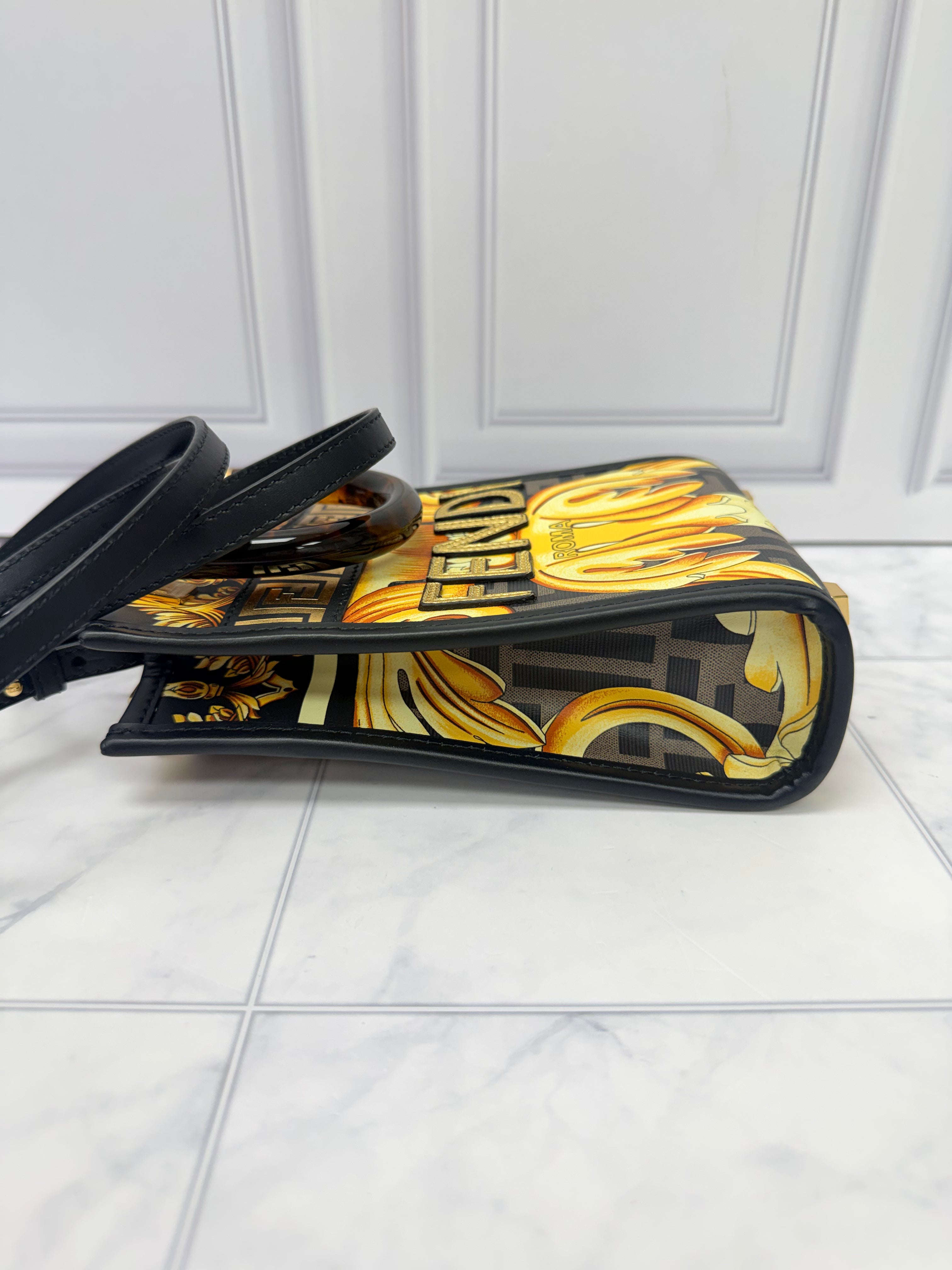 Fendi X Versace Yellow And Black Sunshine Mini Shopper Crossbody Bag