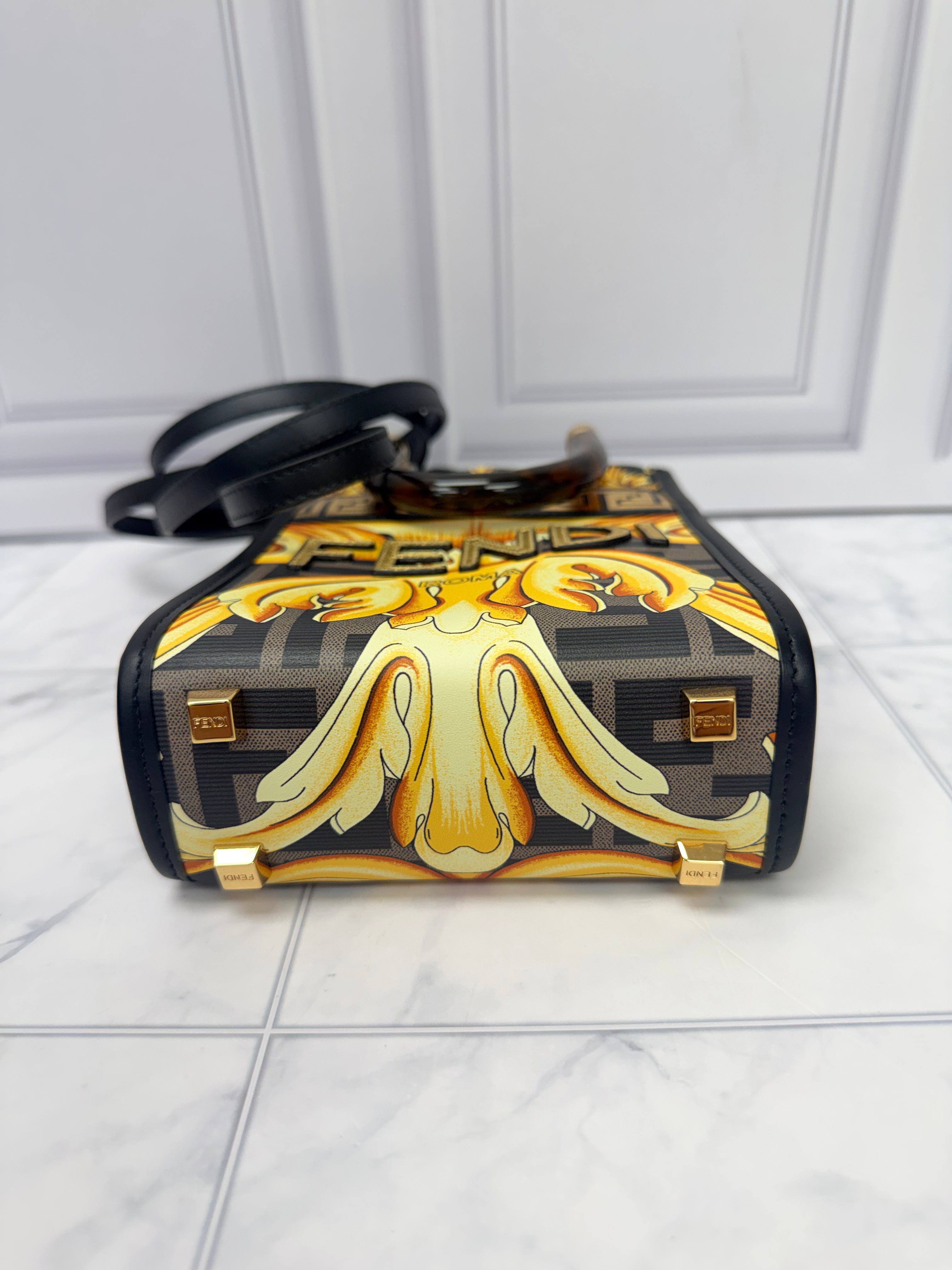 Fendi X Versace Yellow And Black Sunshine Mini Shopper Crossbody Bag