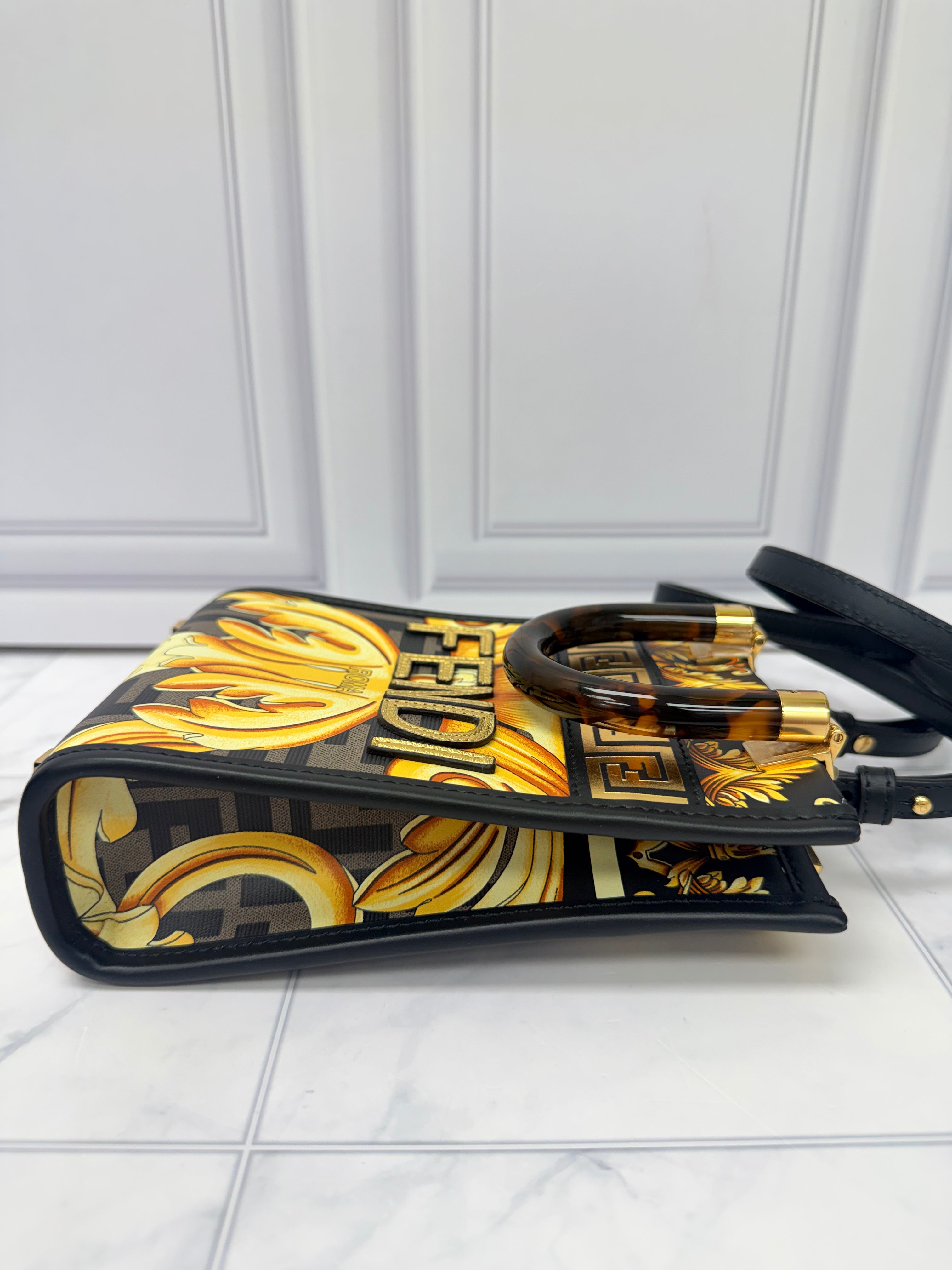 Fendi X Versace Yellow And Black Sunshine Mini Shopper Crossbody Bag