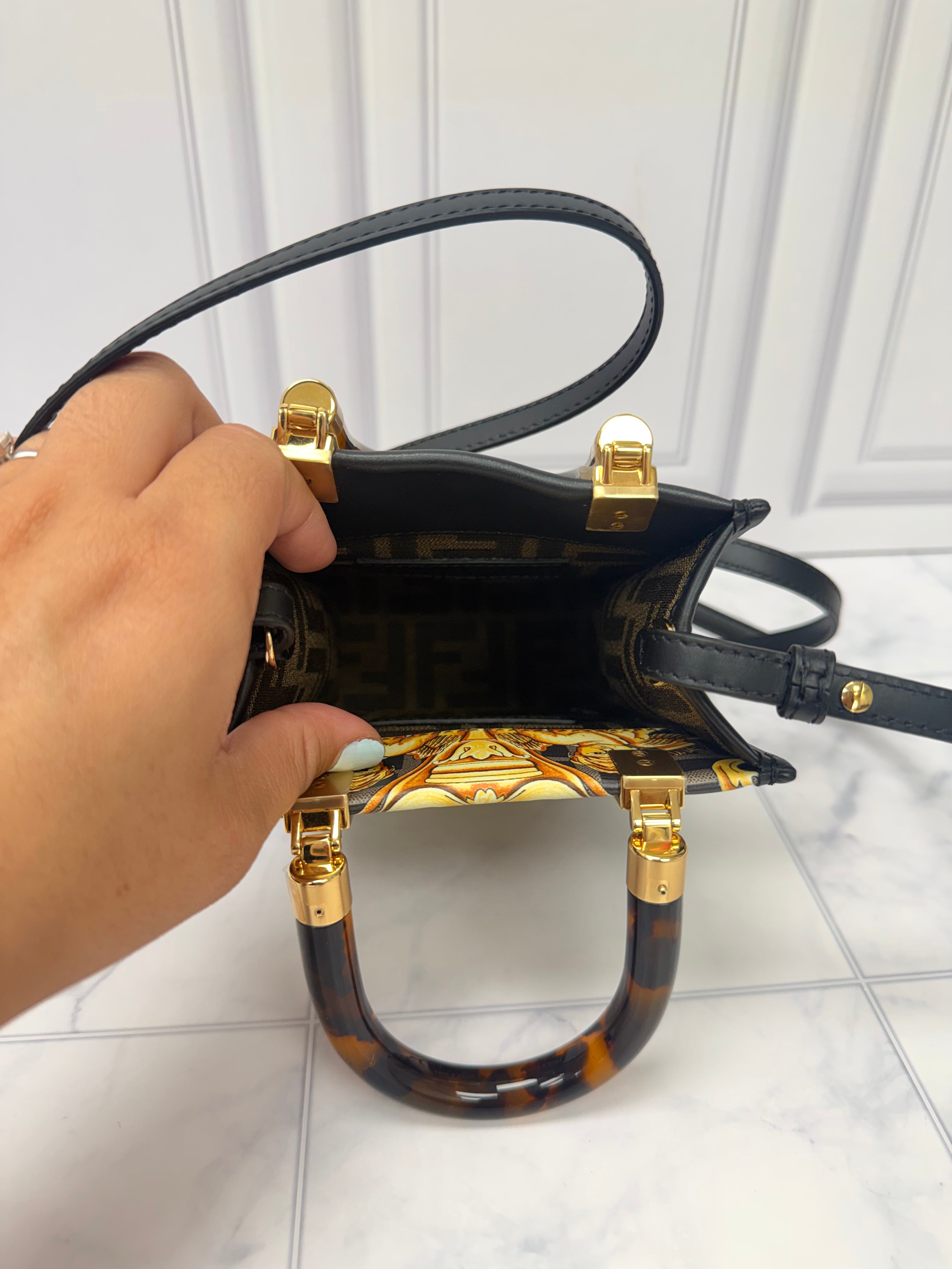 Fendi X Versace Yellow And Black Sunshine Mini Shopper Crossbody Bag