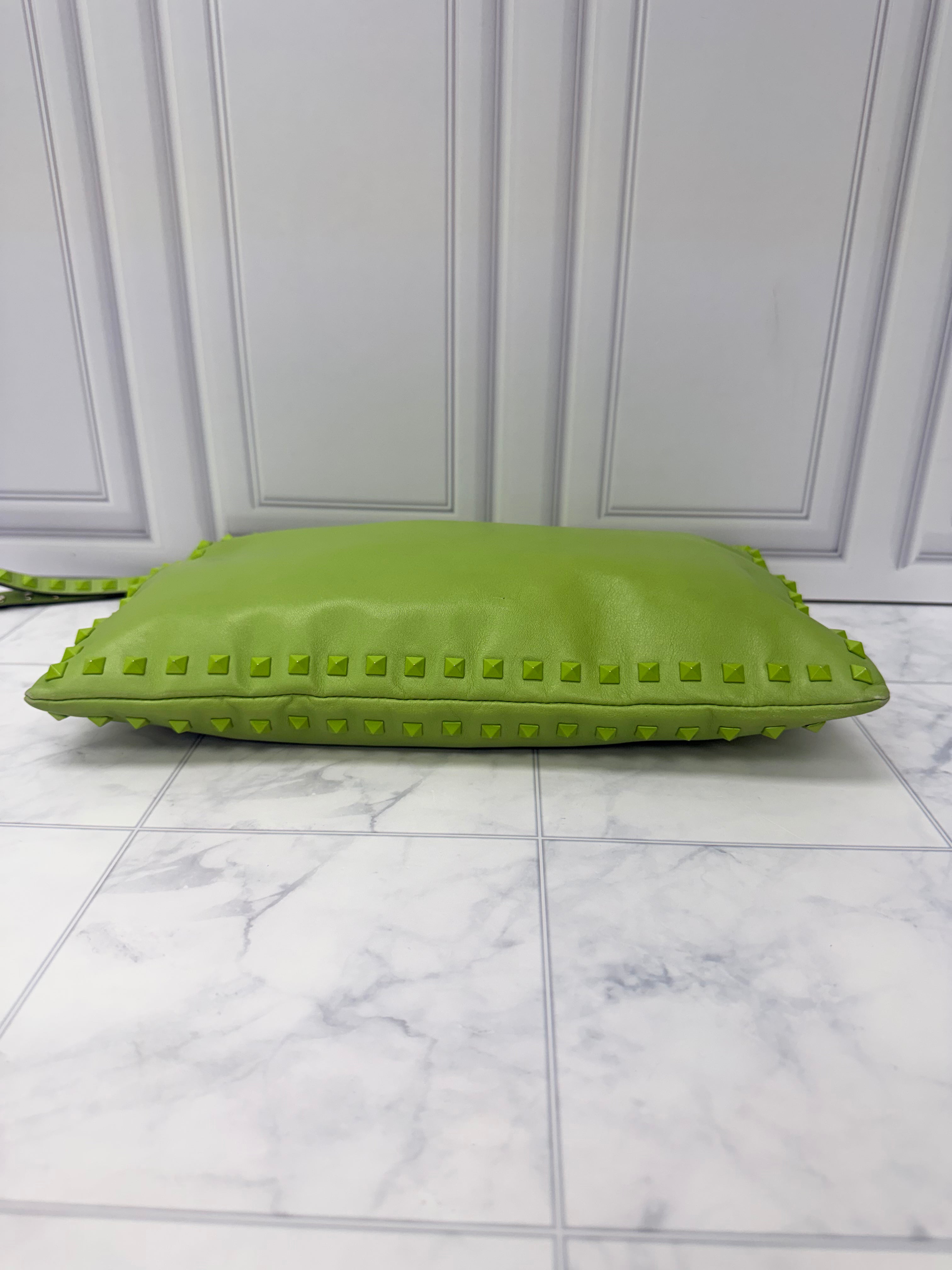 Valentino Green Leather Large Rockstud Clutch
