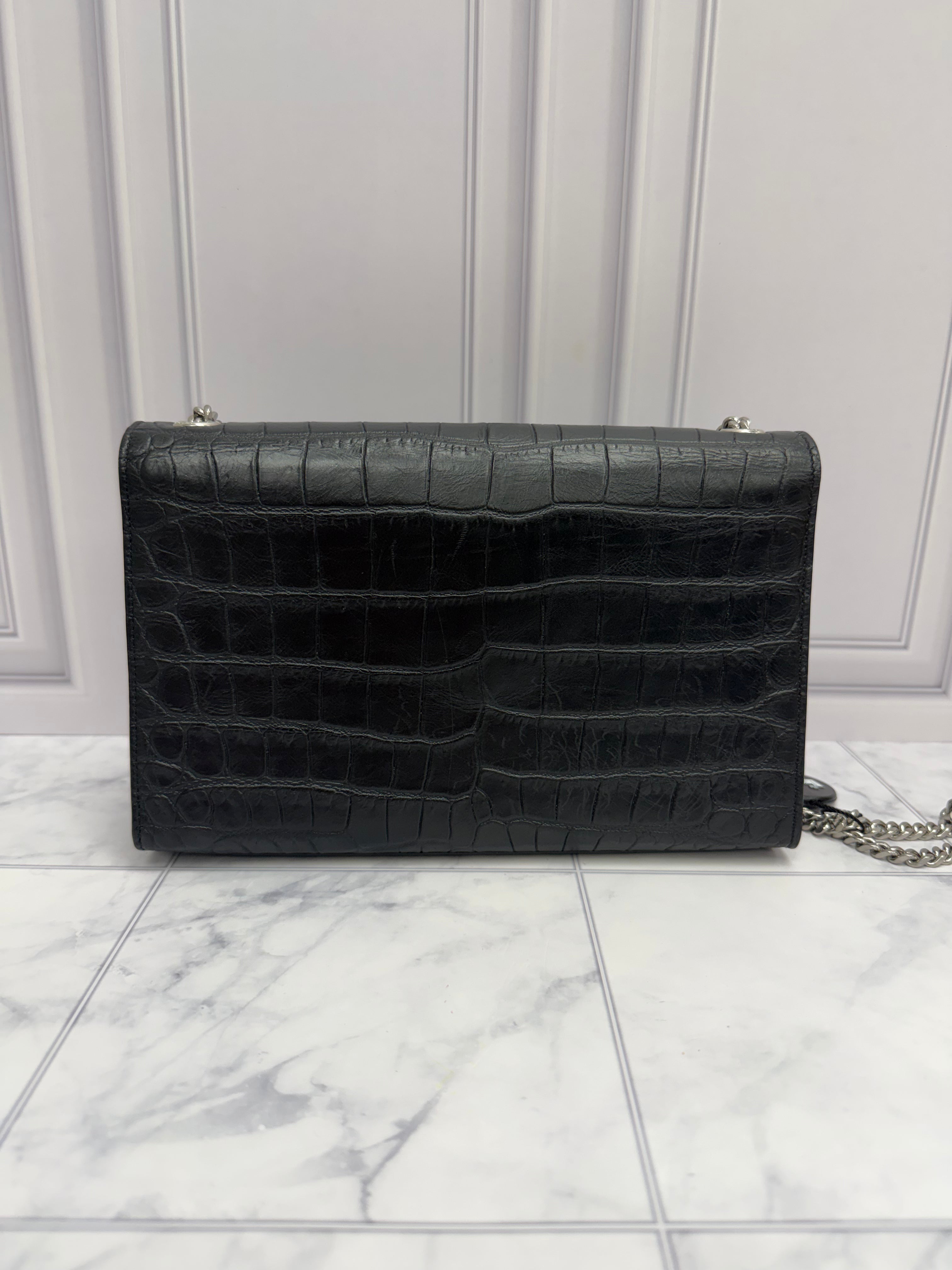 *DONS DROP* Saint Laurent YSL Black Croc Embossed Leather Kate Shoulder Bag