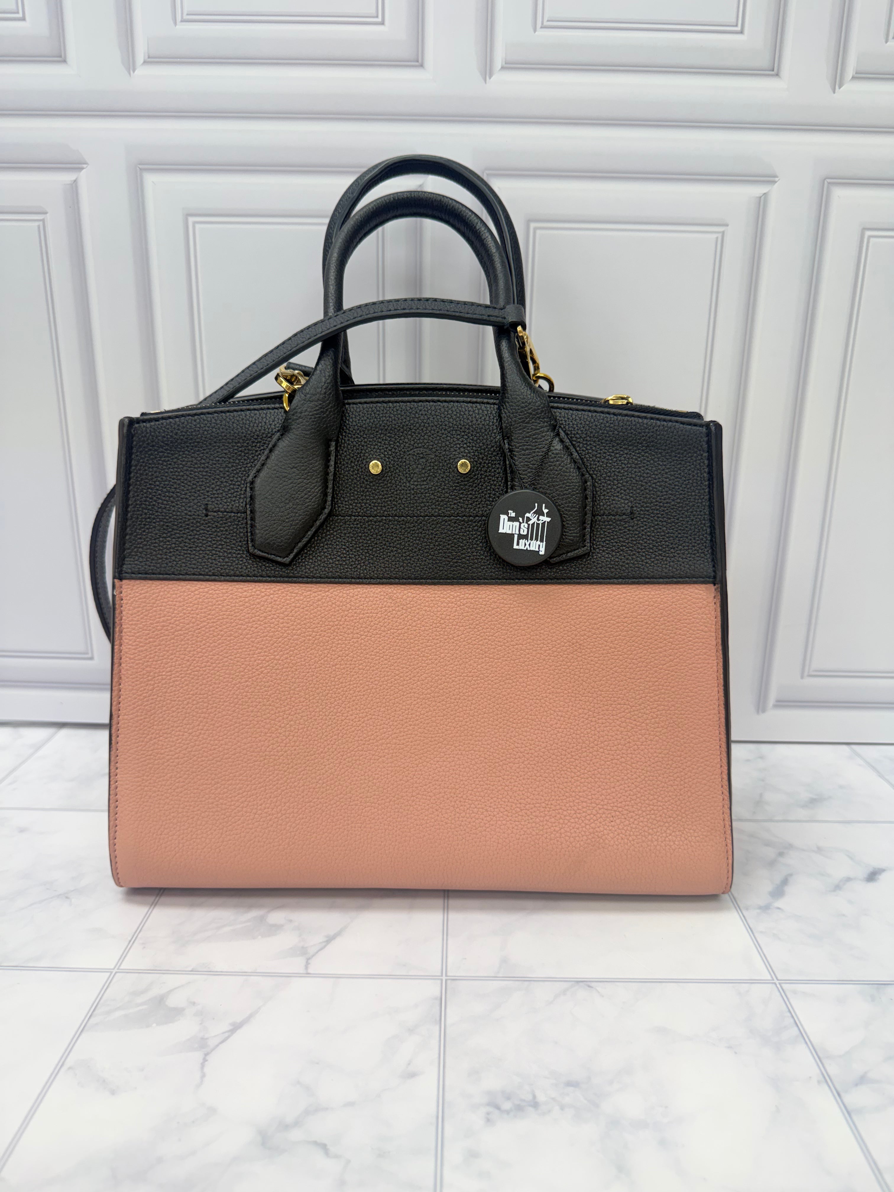 Louis Vuitton Black And Pink Grained Leather City Streamer MM Handbag