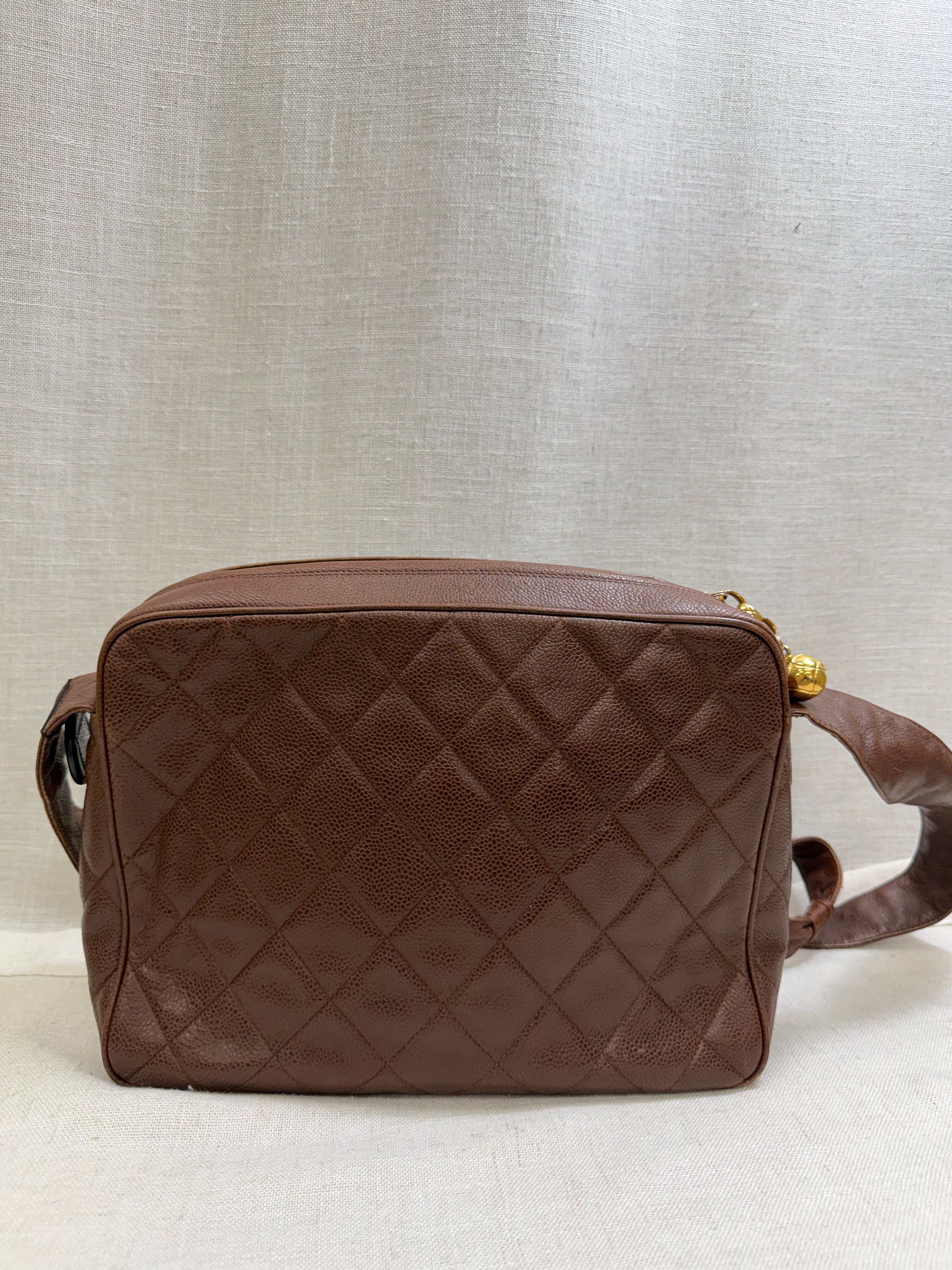 Chanel Brown Caviar Leather Diamond CC Shoulder Bag