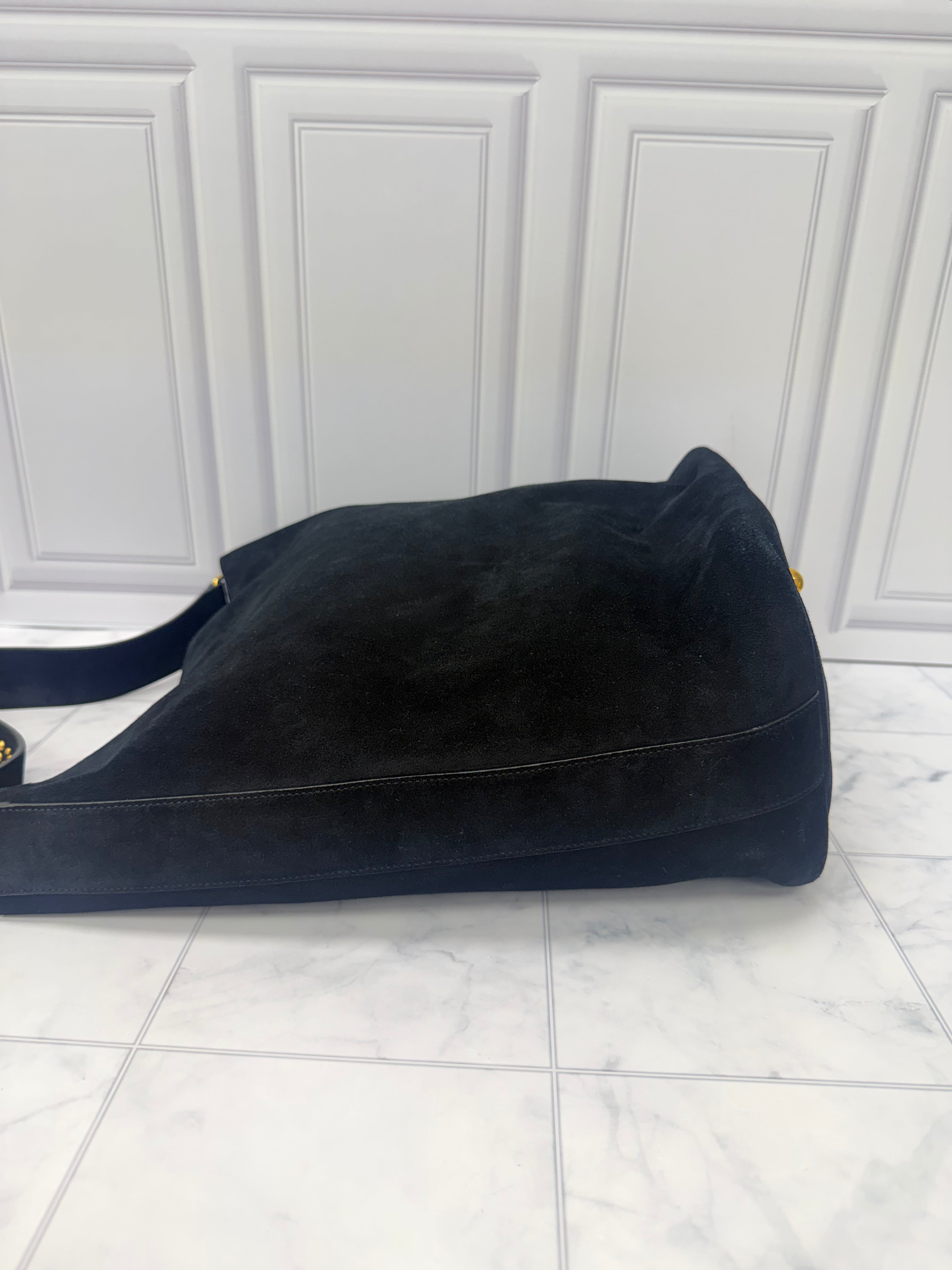 Saint Laurent YSL Black Suede Leather Studded Bucket Bag
