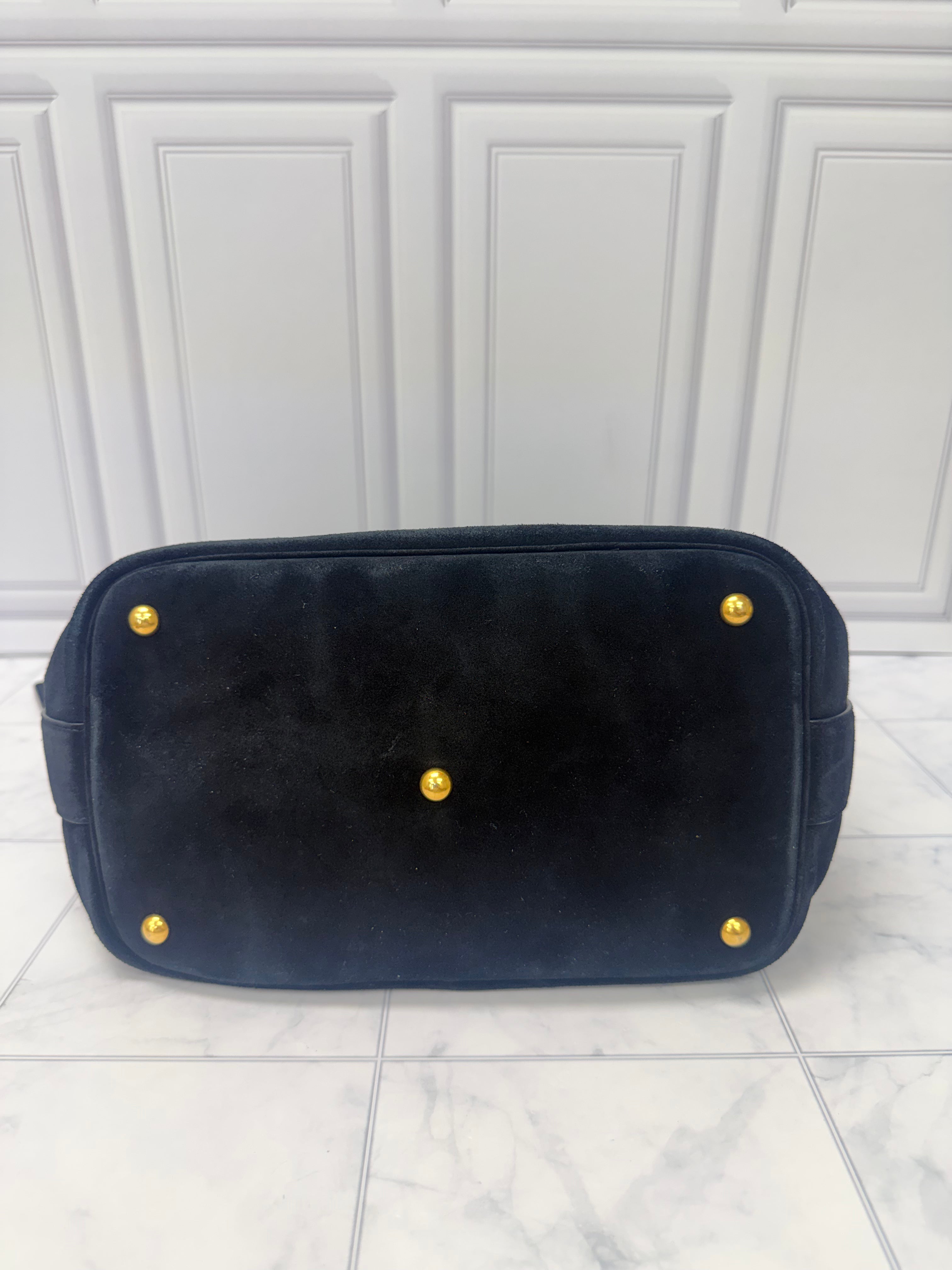 Saint Laurent YSL Black Suede Leather Studded Bucket Bag
