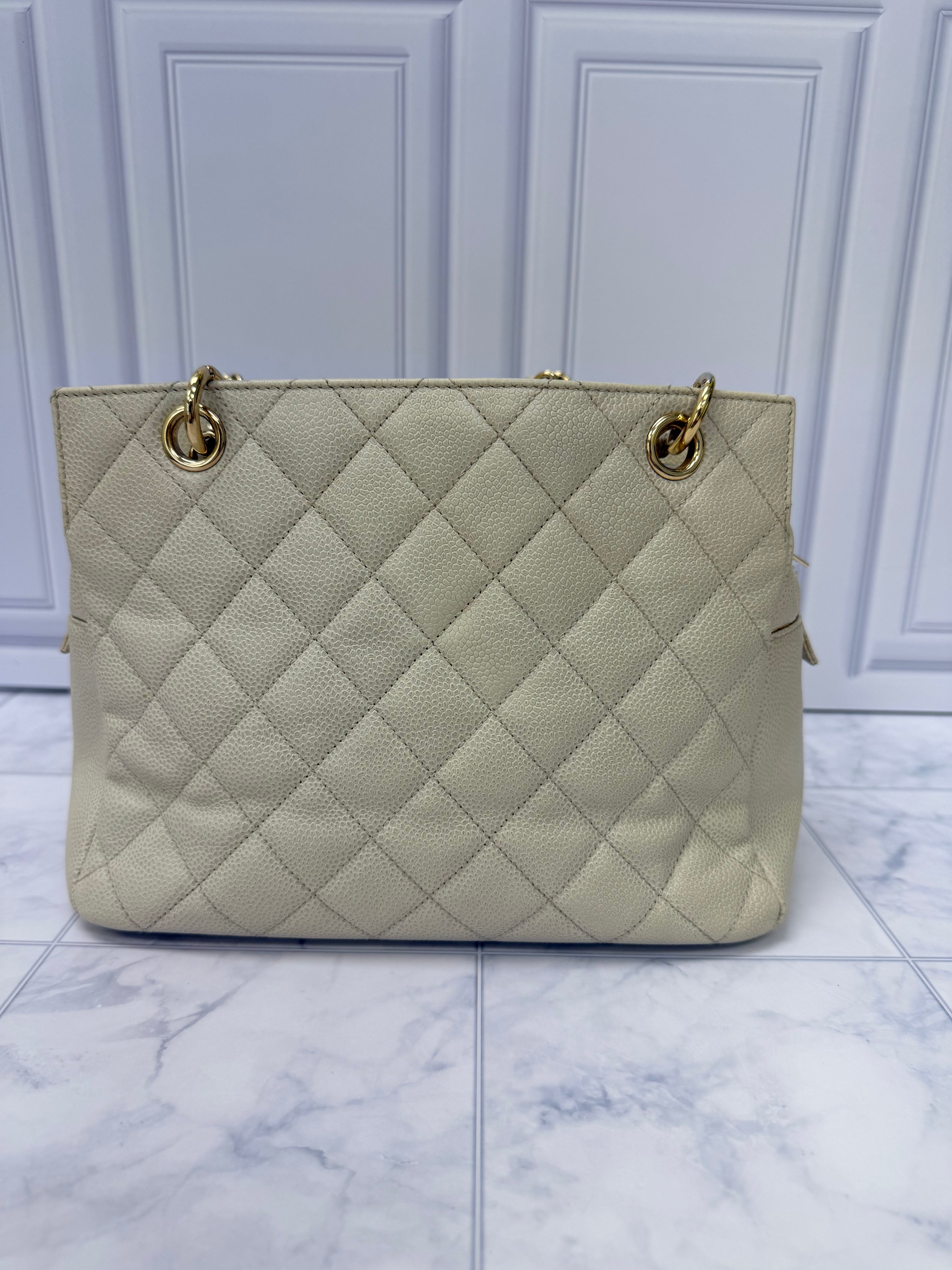 Chanel Cream Caviar Leather Petite Shopping Tote