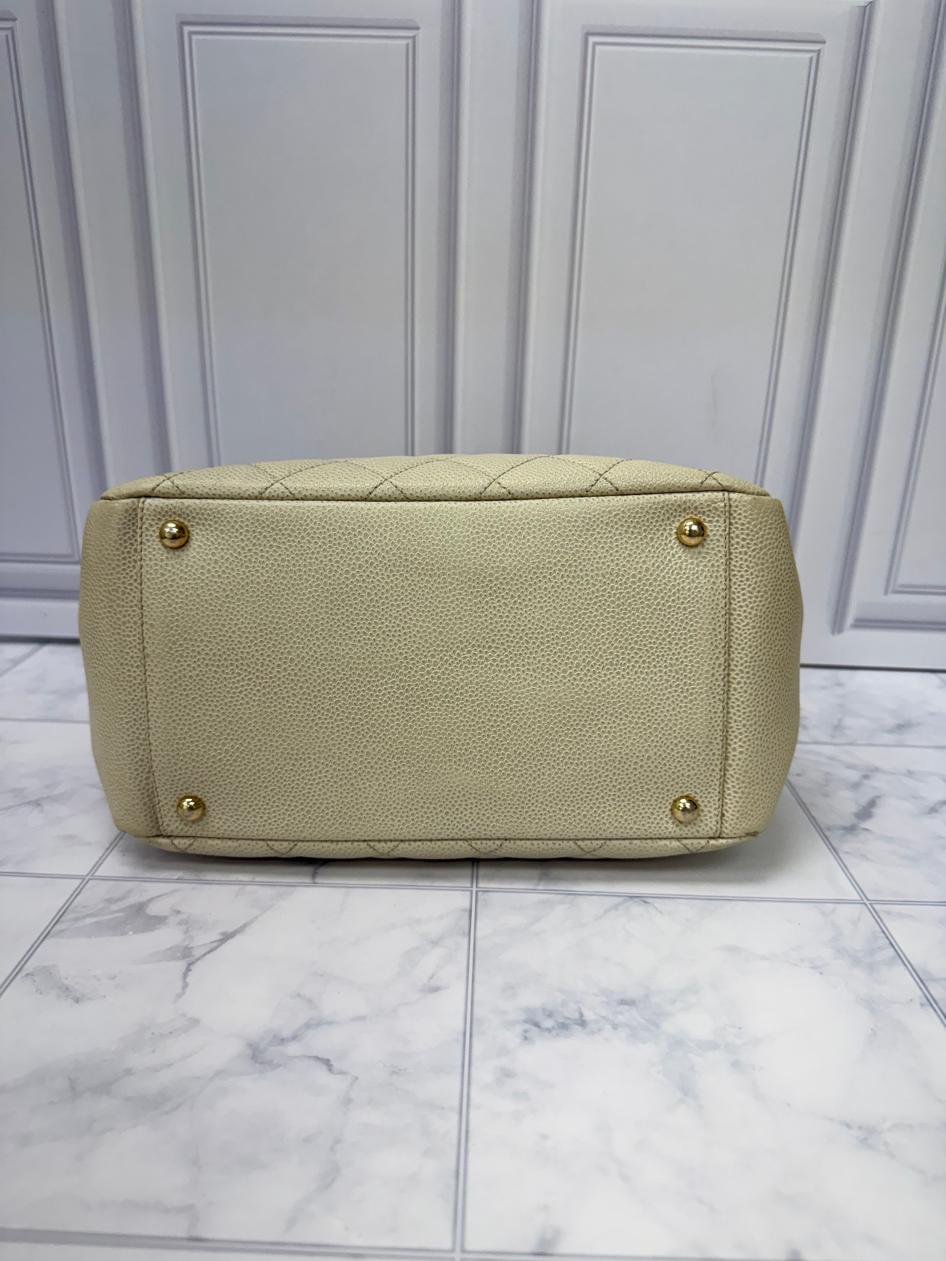 Chanel Cream Caviar Leather Petite Shopping Tote