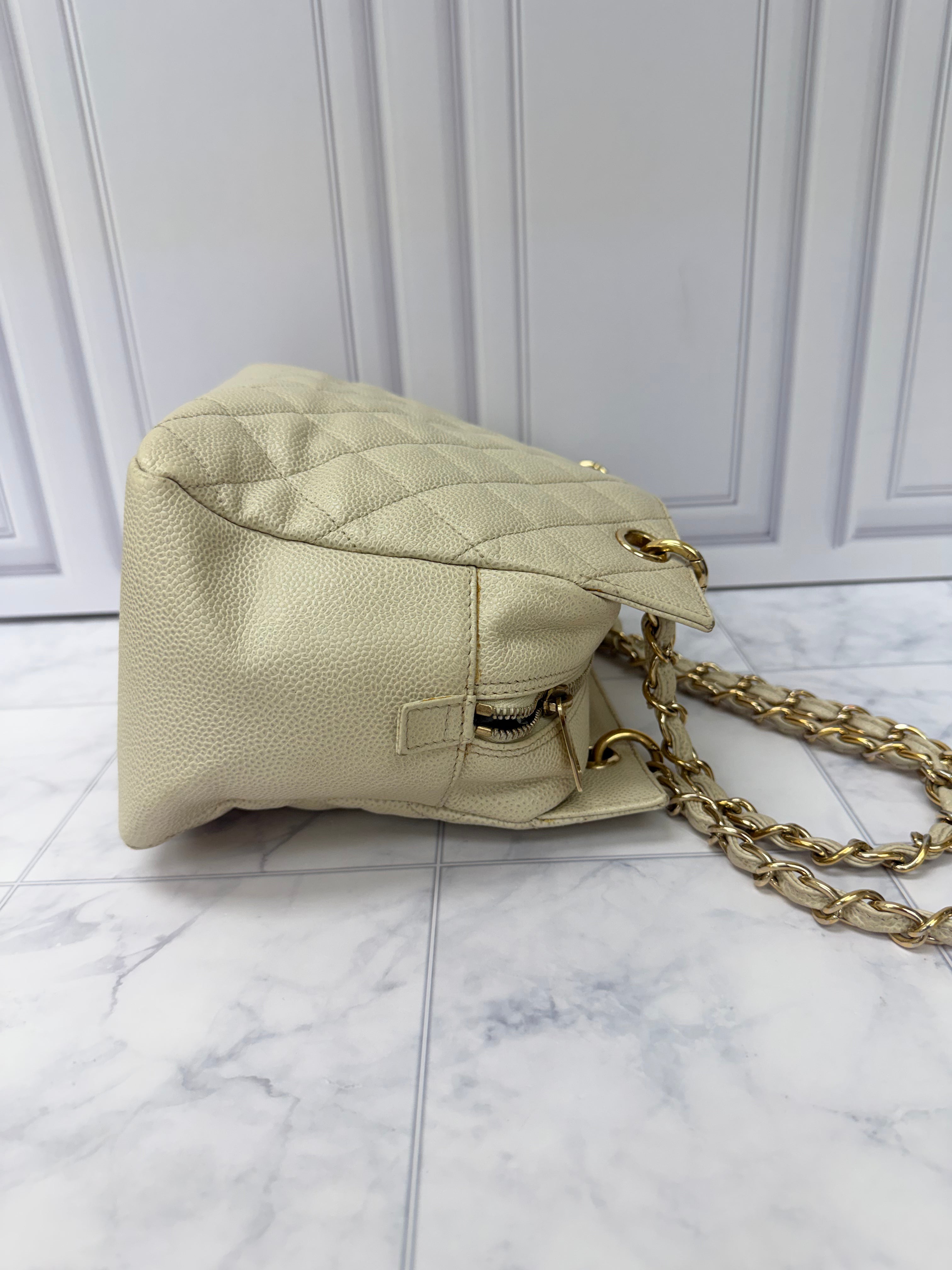 Chanel Cream Caviar Leather Petite Shopping Tote