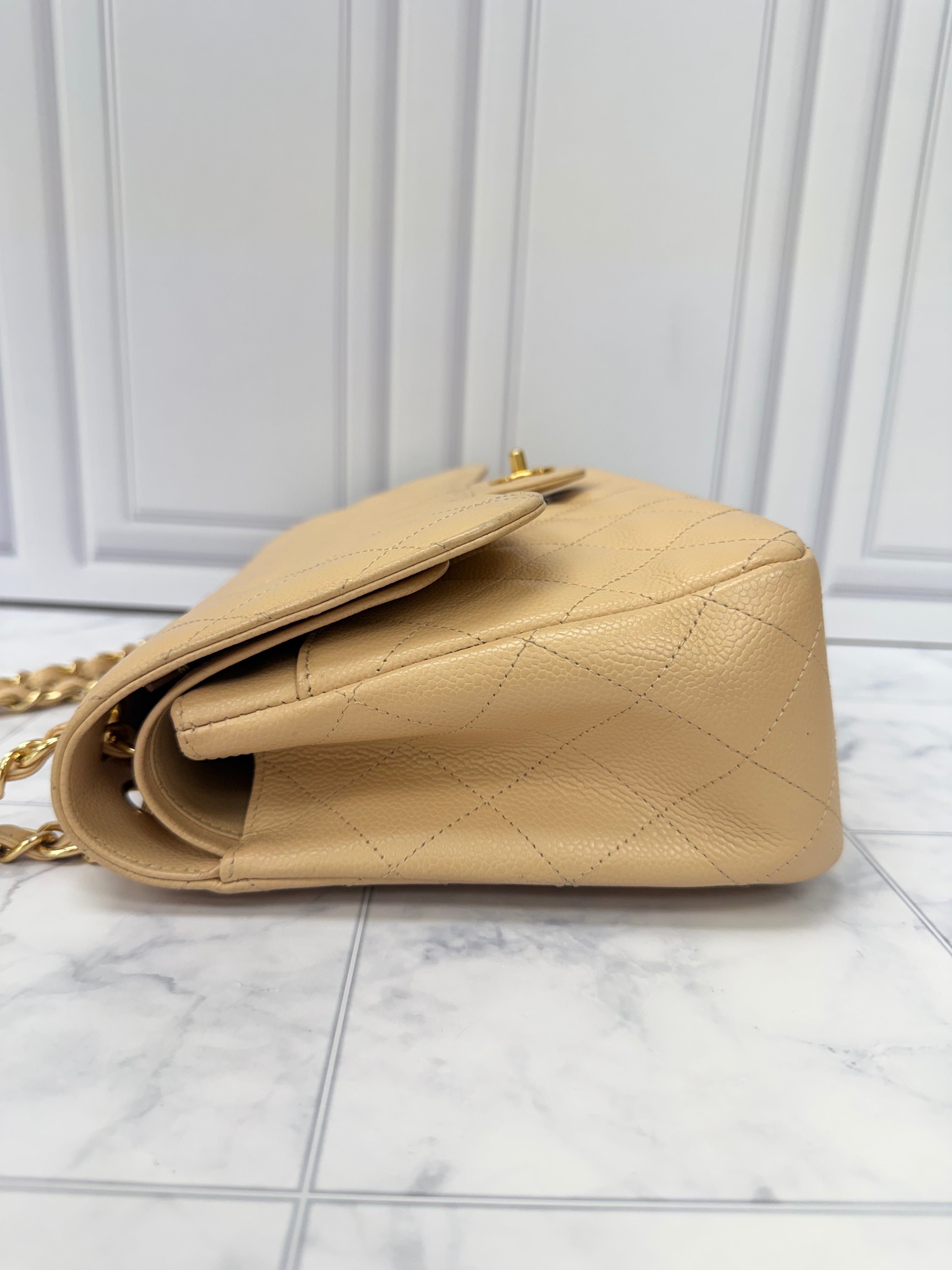 Chanel Beige Caviar Leather Classic Jumbo Double Flap Bag