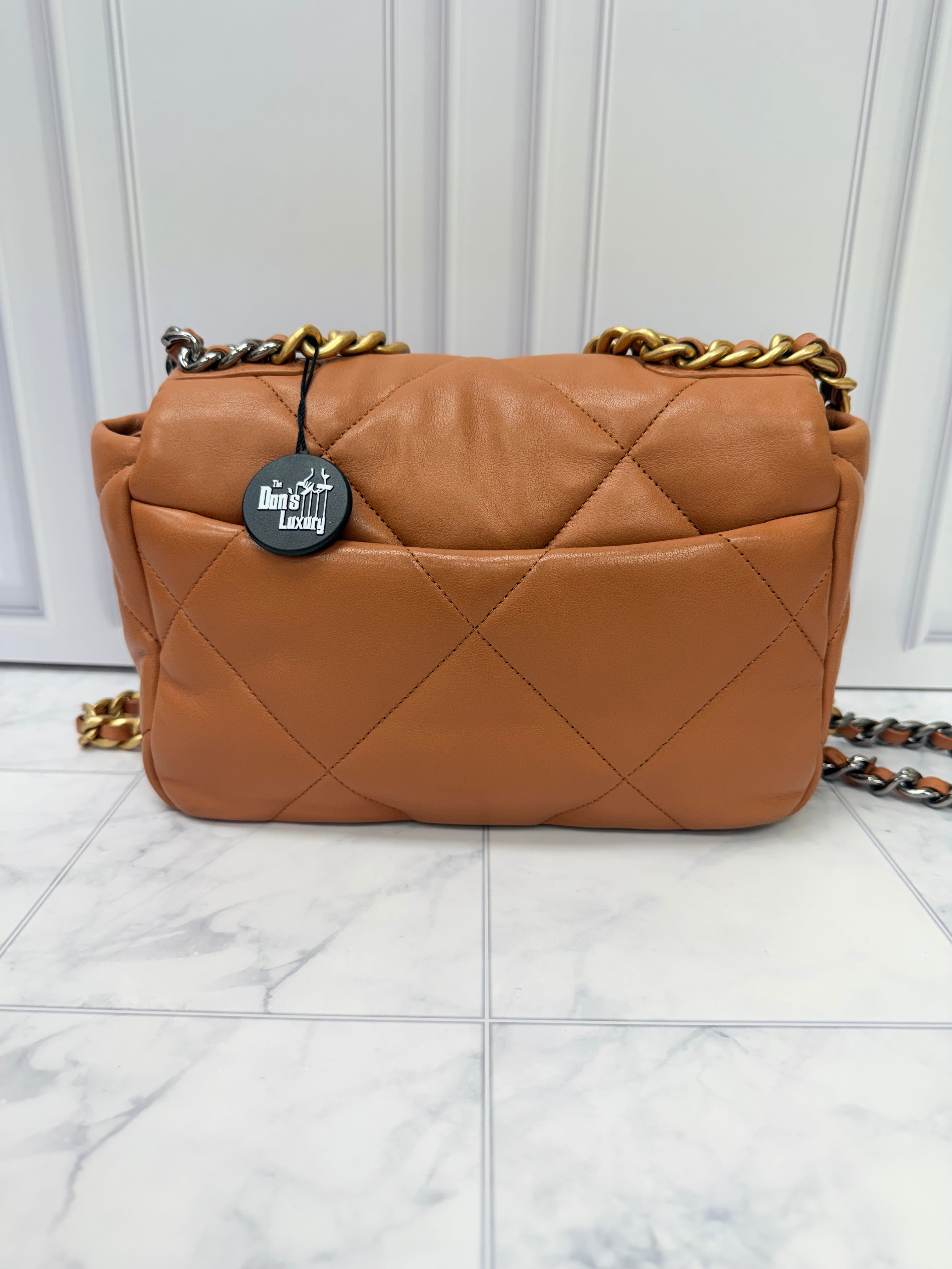 Chanel Brown Lambskin Quilted Leather 19 Medium Flap Bag