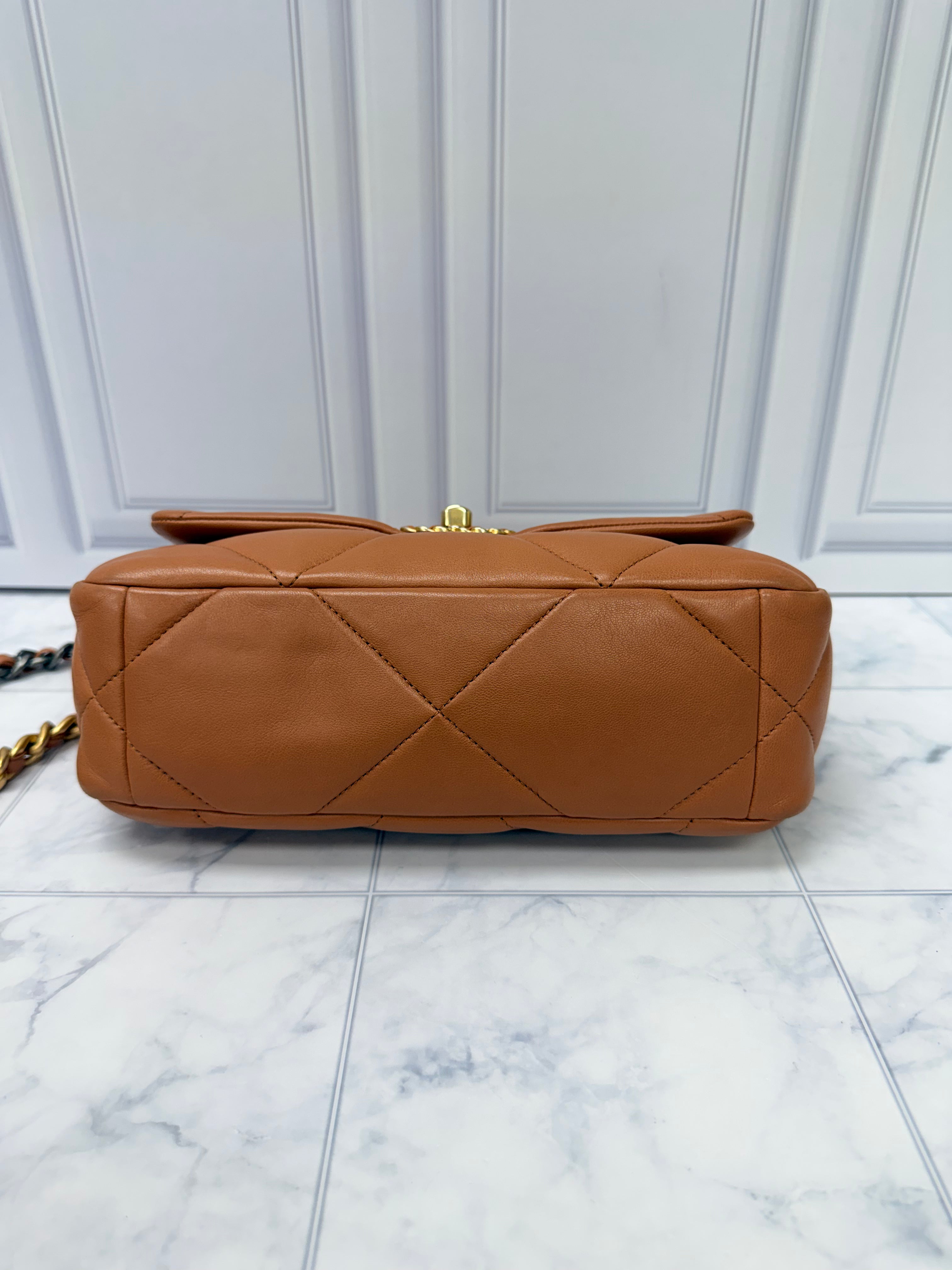 Chanel Brown Lambskin Quilted Leather 19 Medium Flap Bag