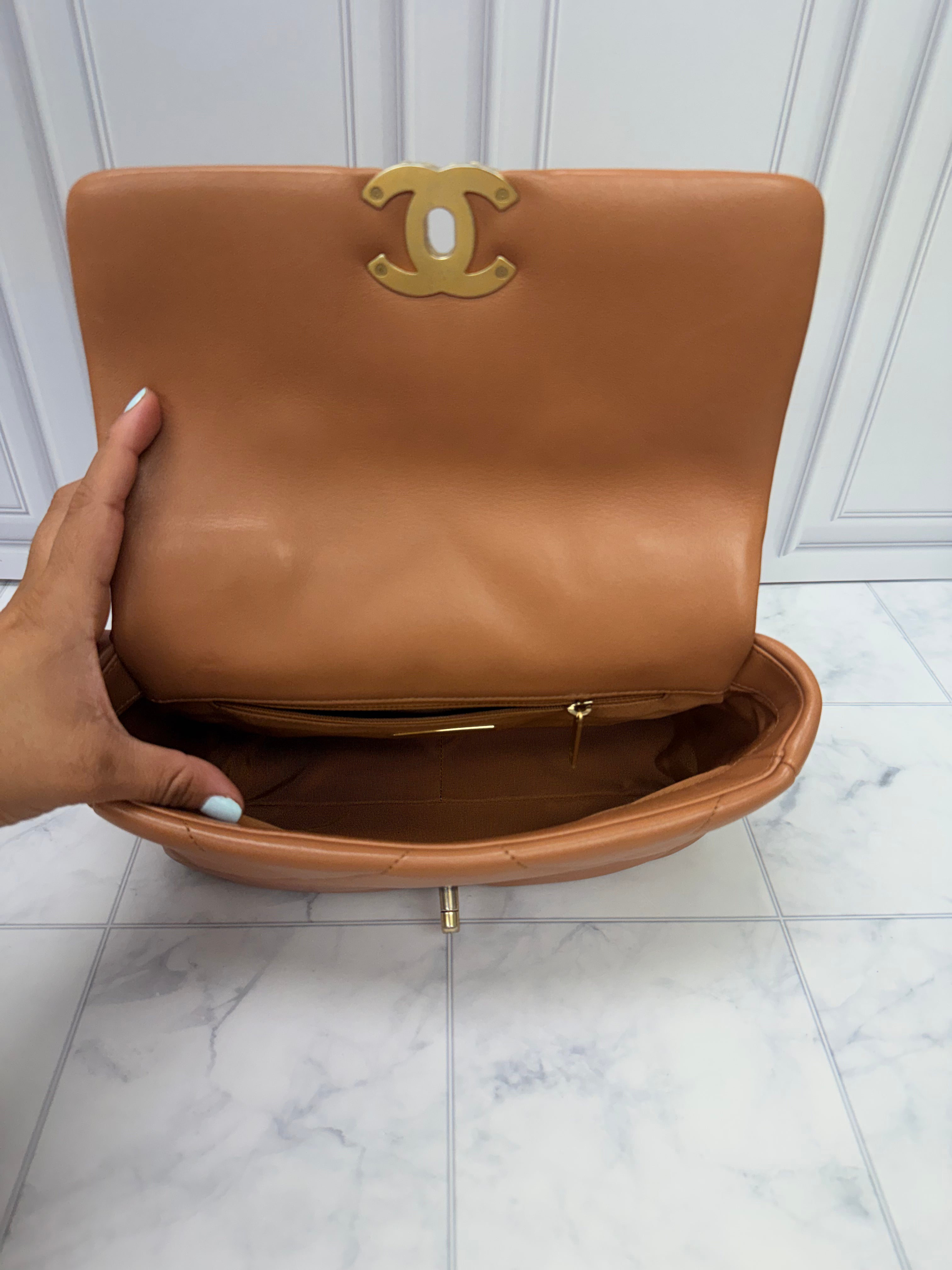 Chanel Brown Lambskin Quilted Leather 19 Medium Flap Bag