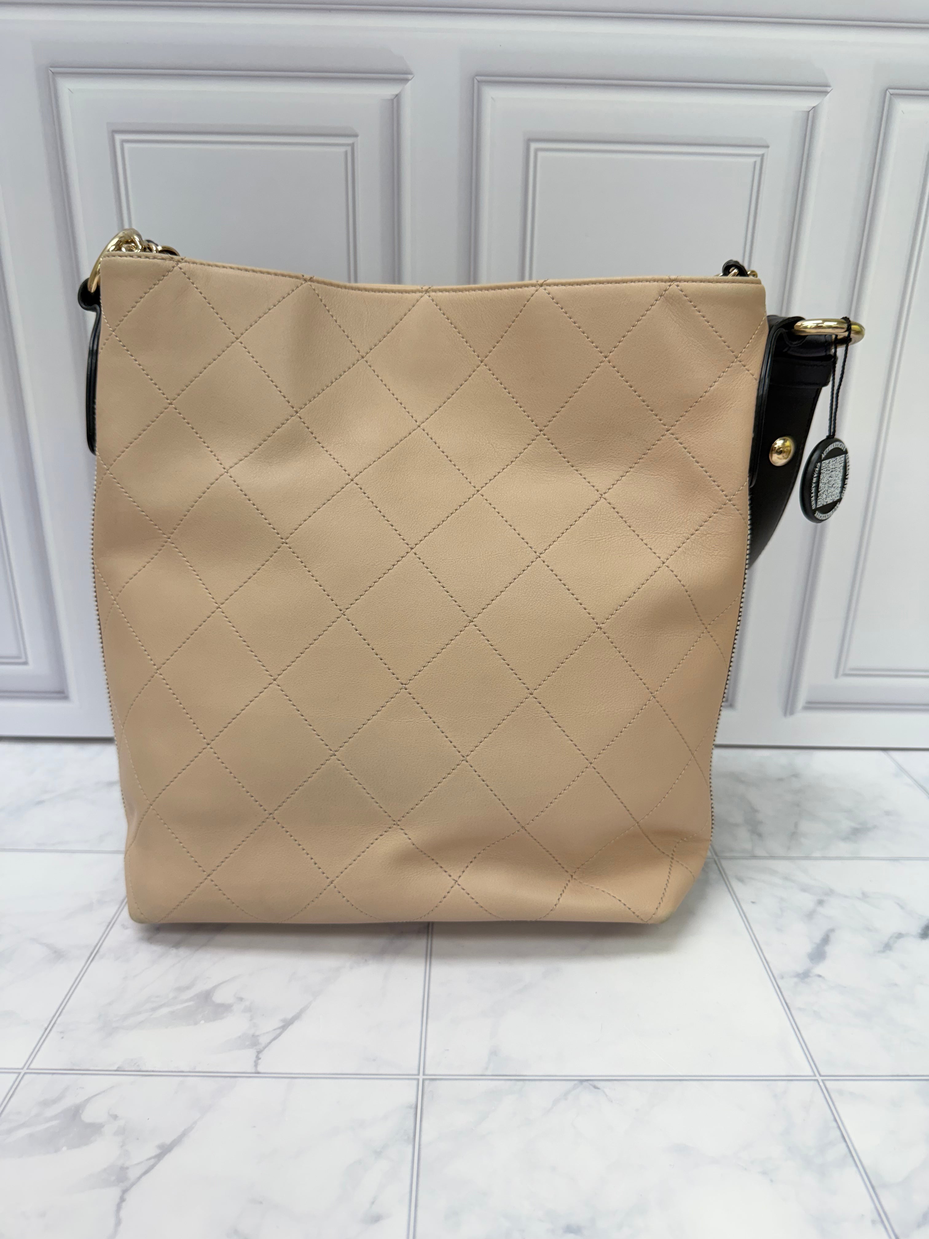 Chanel Beige Quilted Leather Button Up Hobo Bag