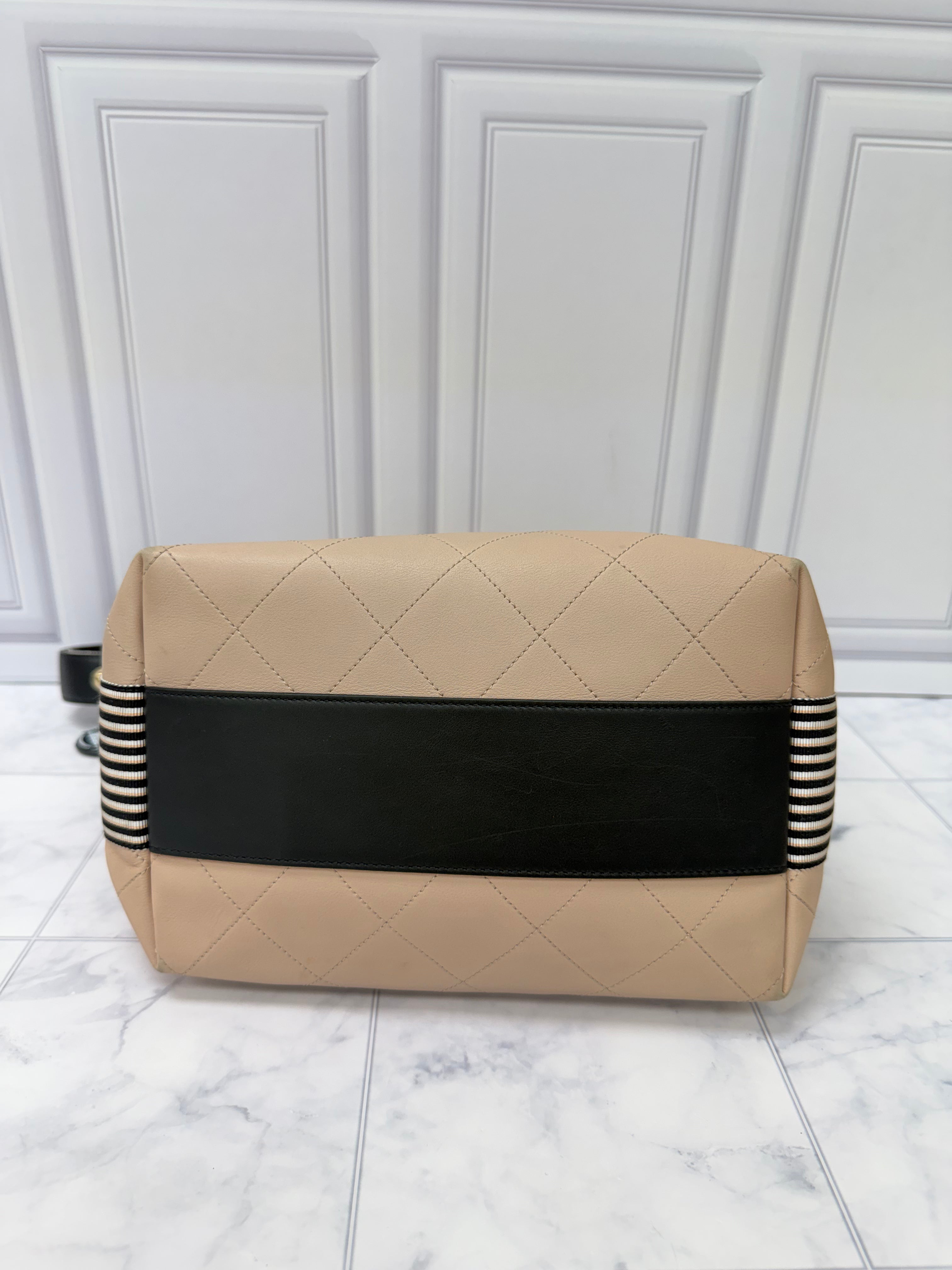 Chanel Beige Quilted Leather Button Up Hobo Bag