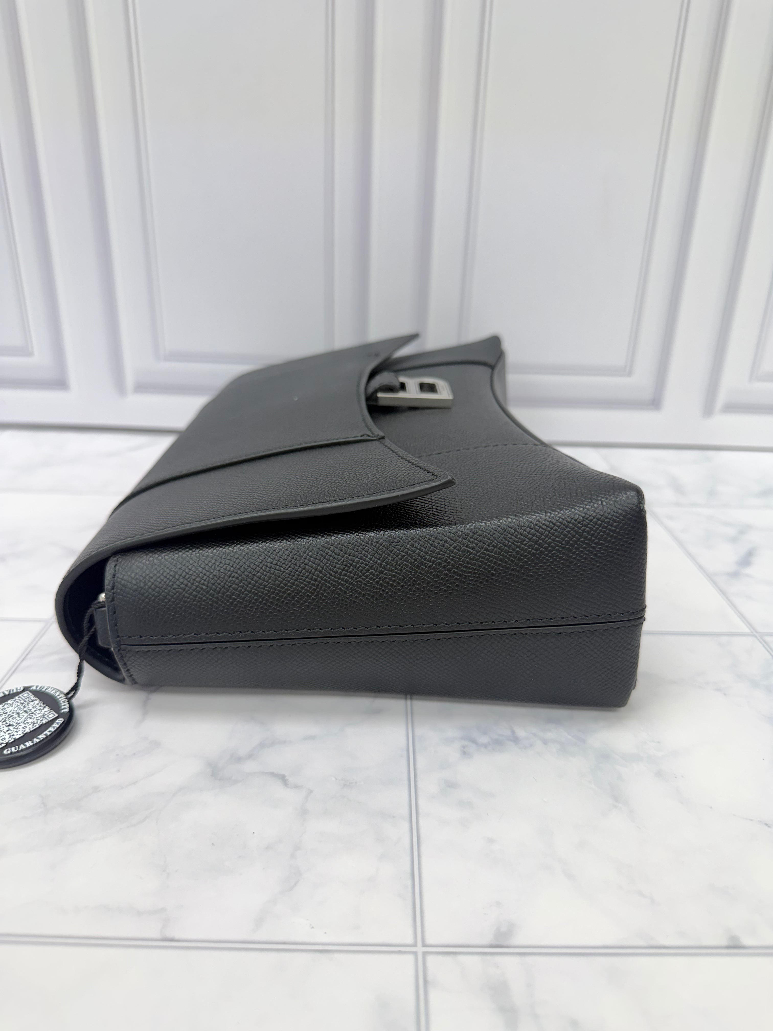 Balenciaga Black Grained Leather Downtown Shoulder Bag
