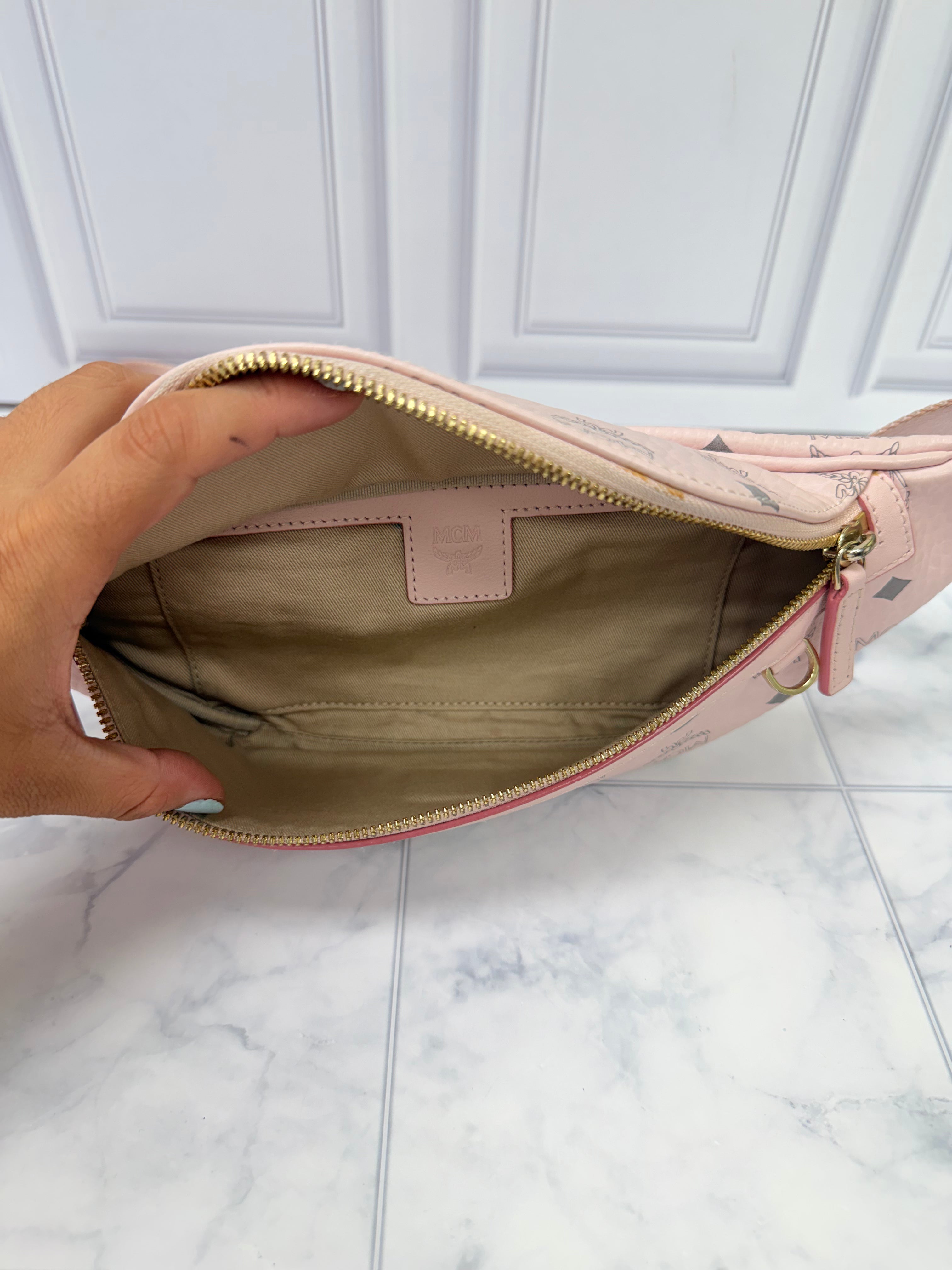 MCM Pink Visetos Canvas Small Belt Bag