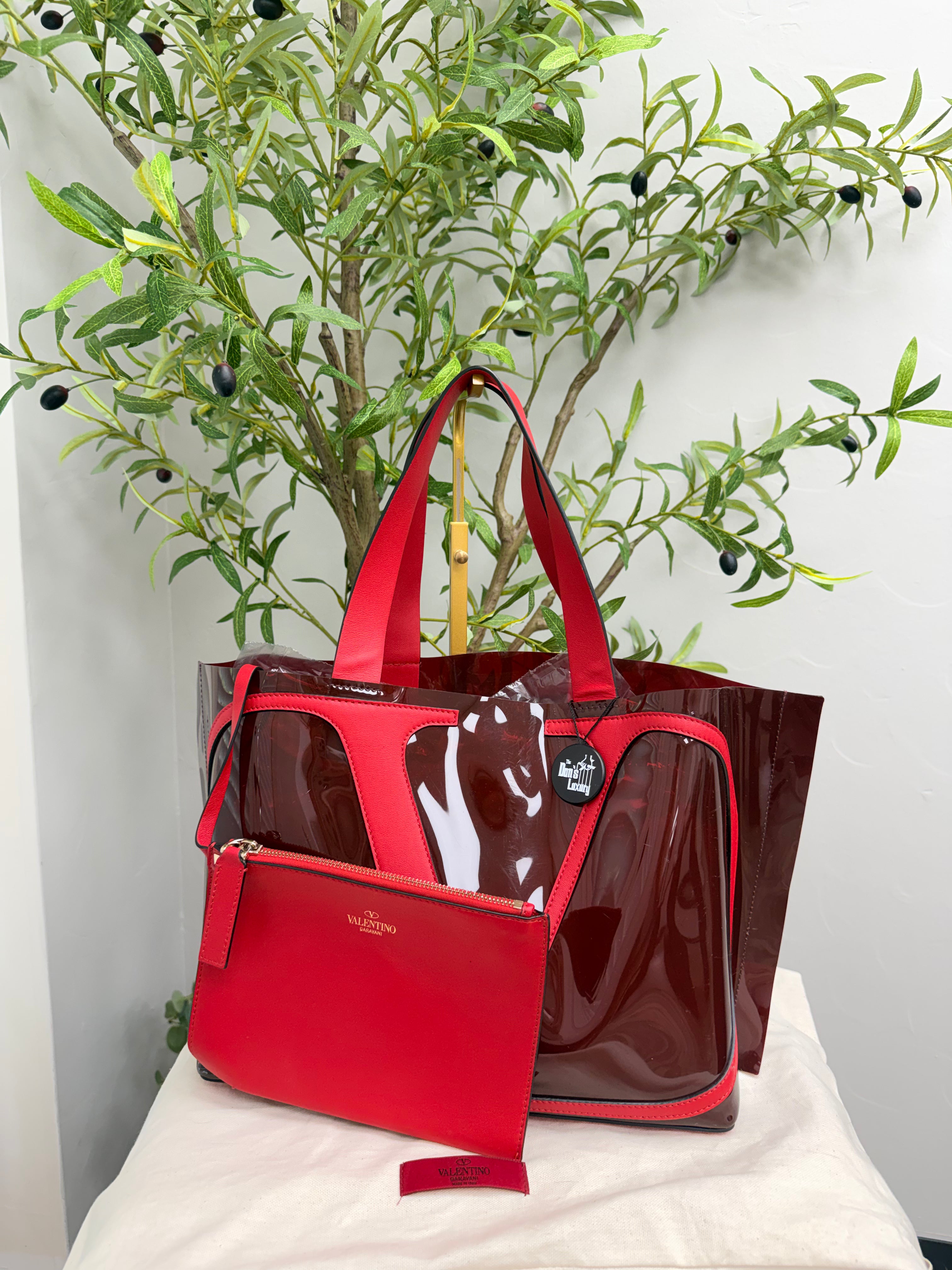 Valentino Red PVC Logo Small Tote Bag