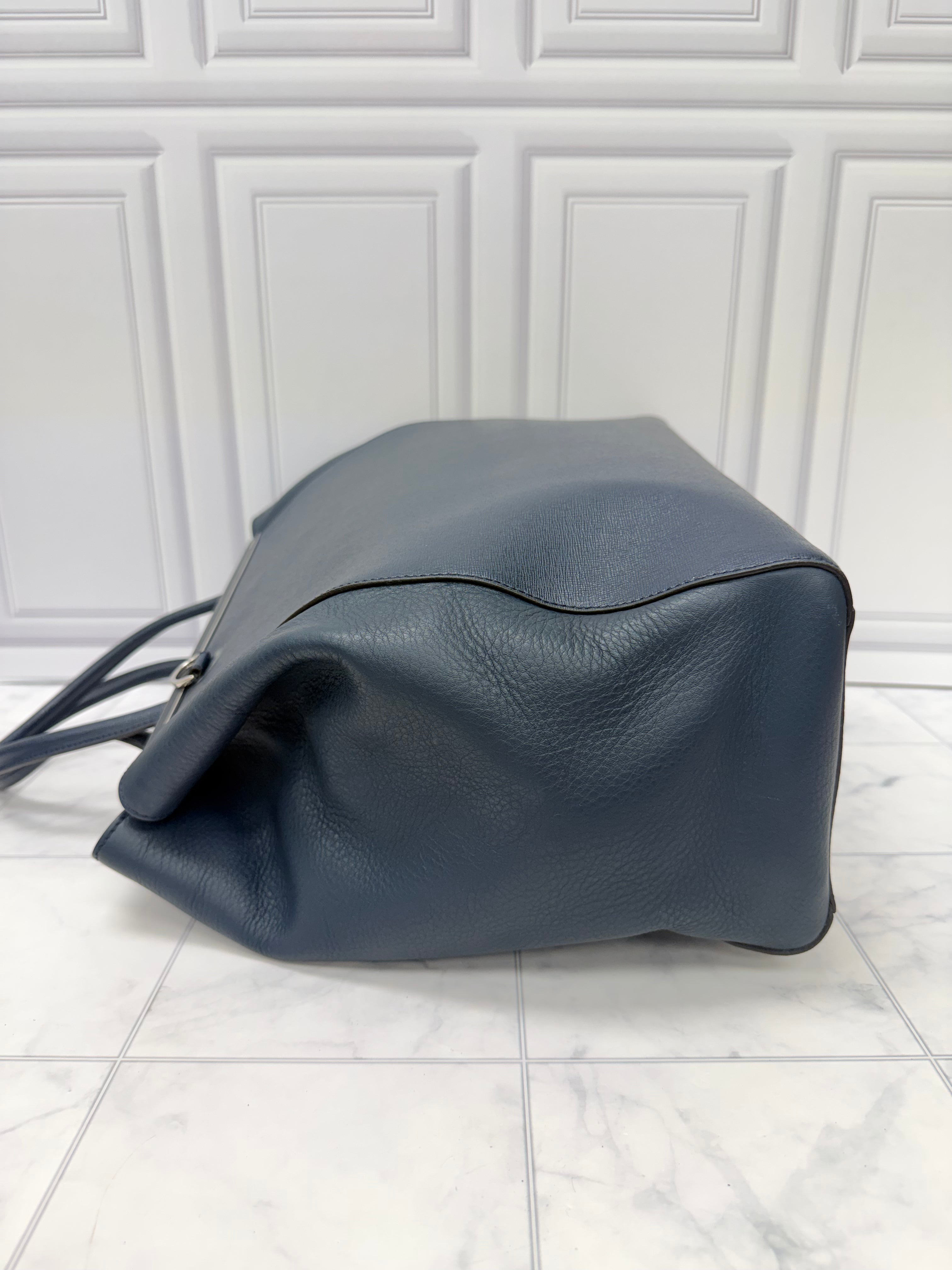 Fendi Blue Grained Leather Tote Bag