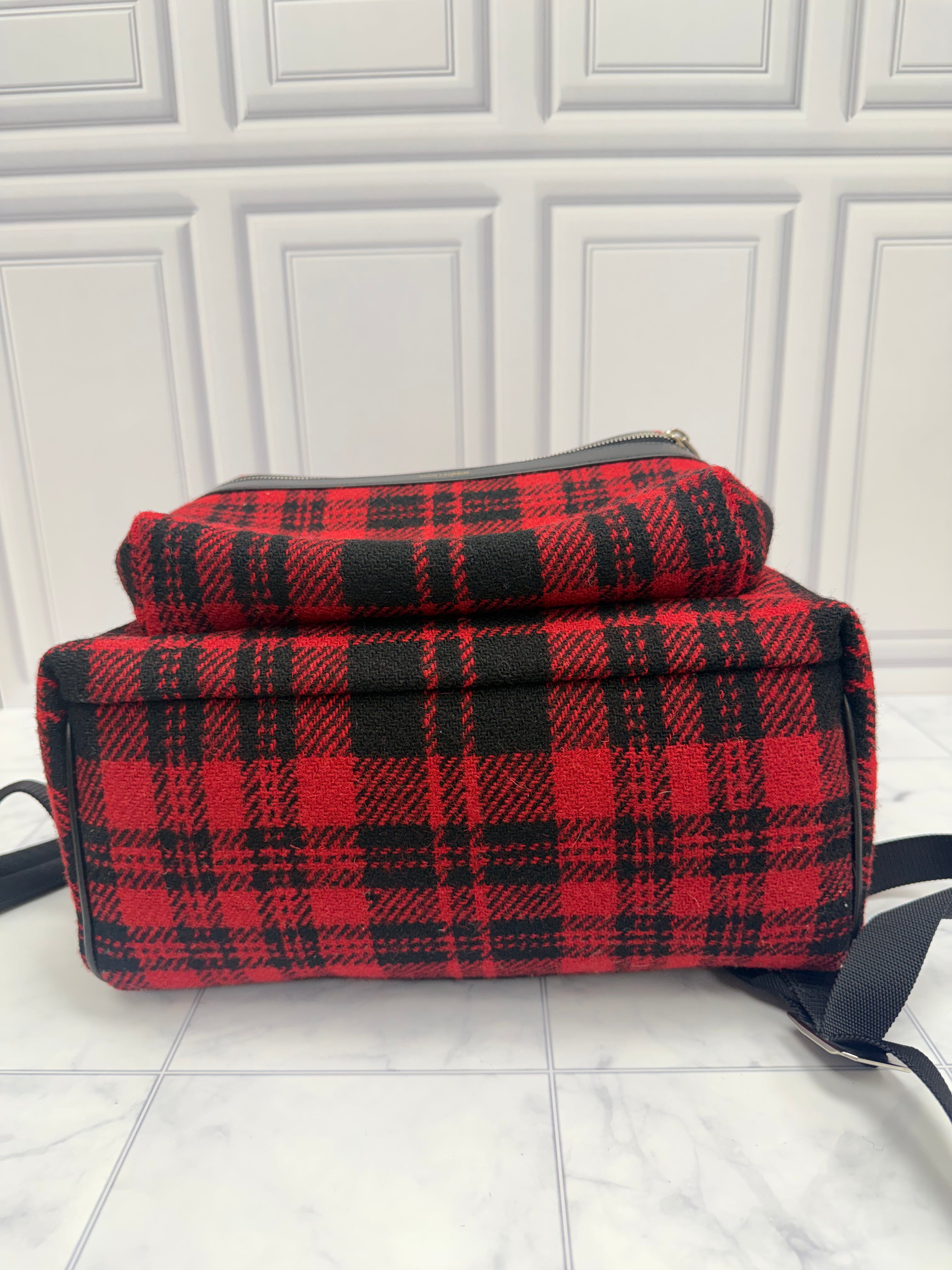 LIKE NEW - Saint Laurent YSL Red And Black Wool City Backpack