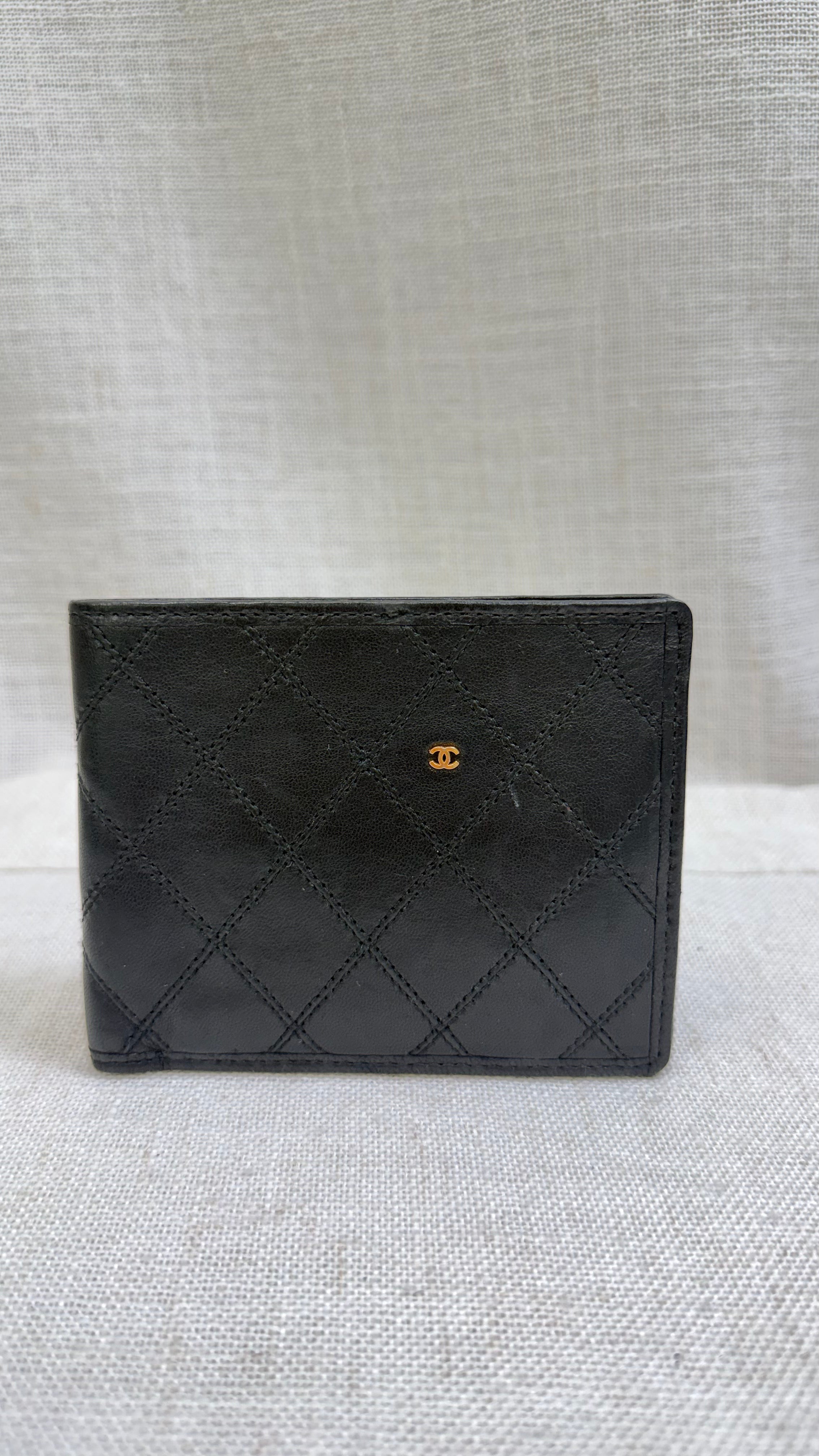 Chanel Black Lambskin Gold Logo Leather Bifold Wallet