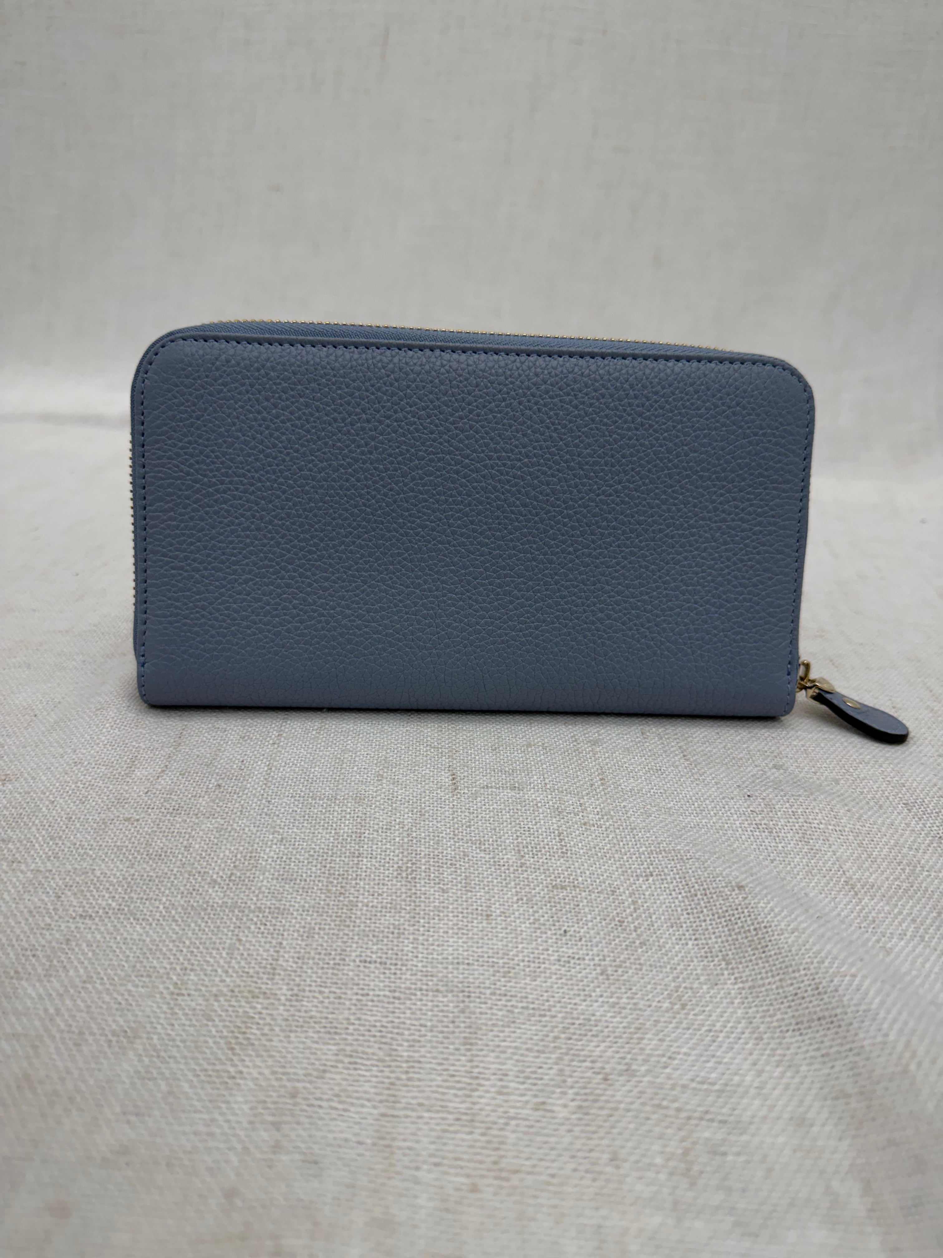 Salvatore Ferragamo Blue Leather Zippy Wallet