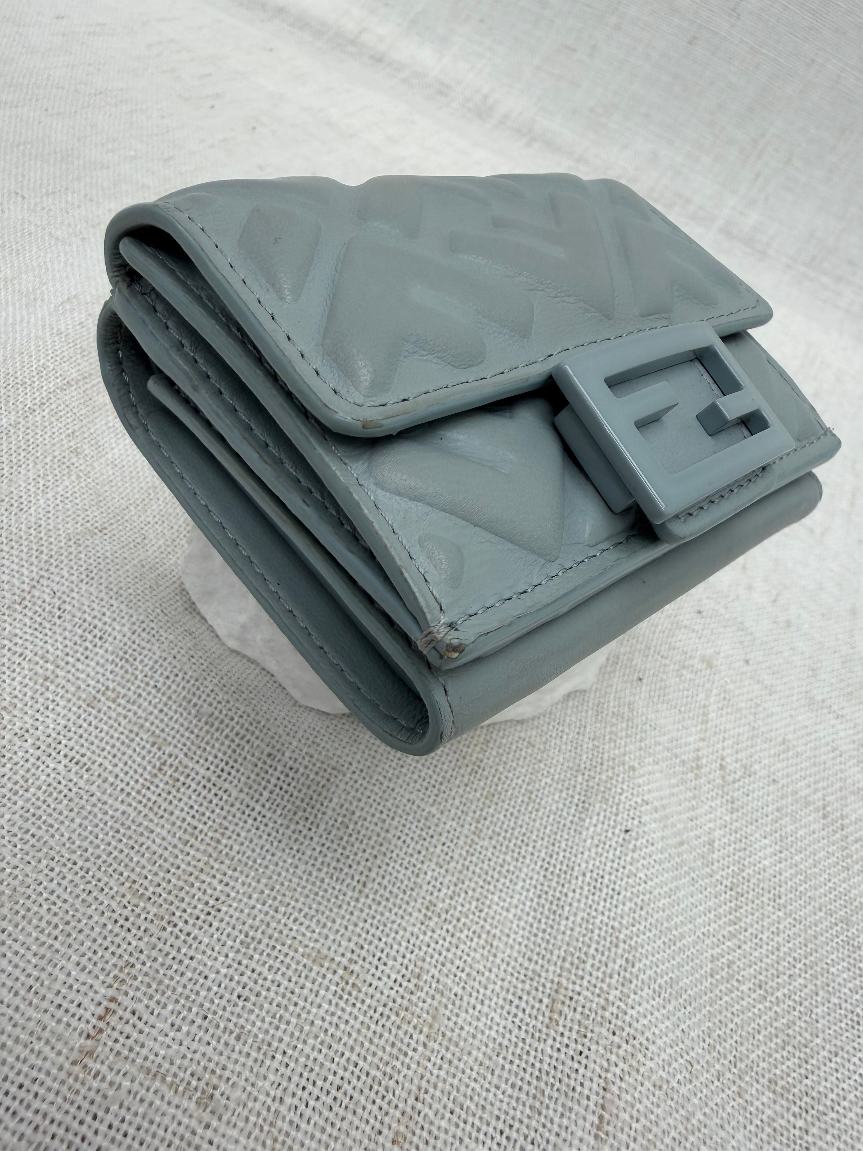 Fendi Light Blue Embossed FF Compact Trifold