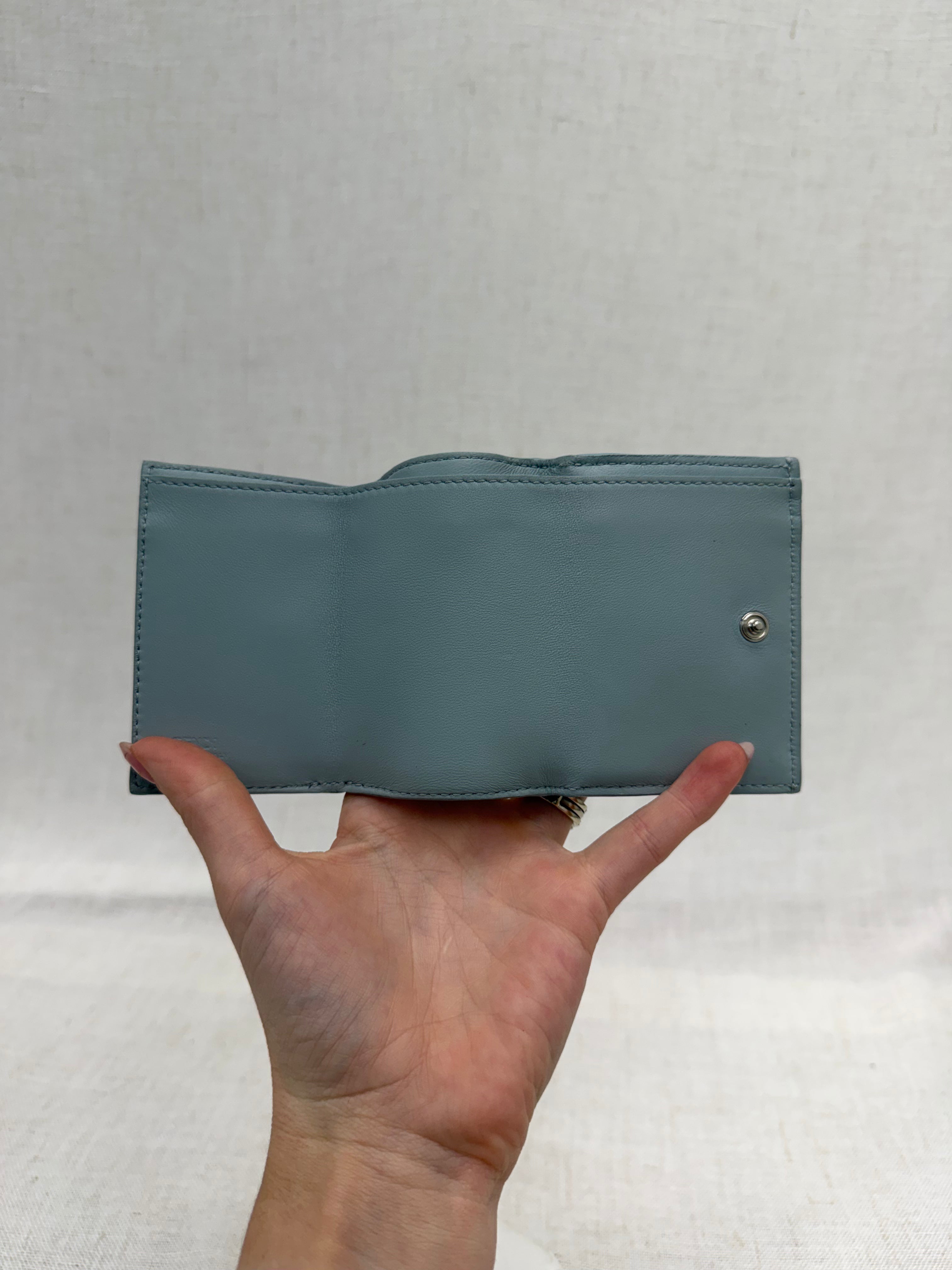 Fendi Light Blue Embossed FF Compact Trifold