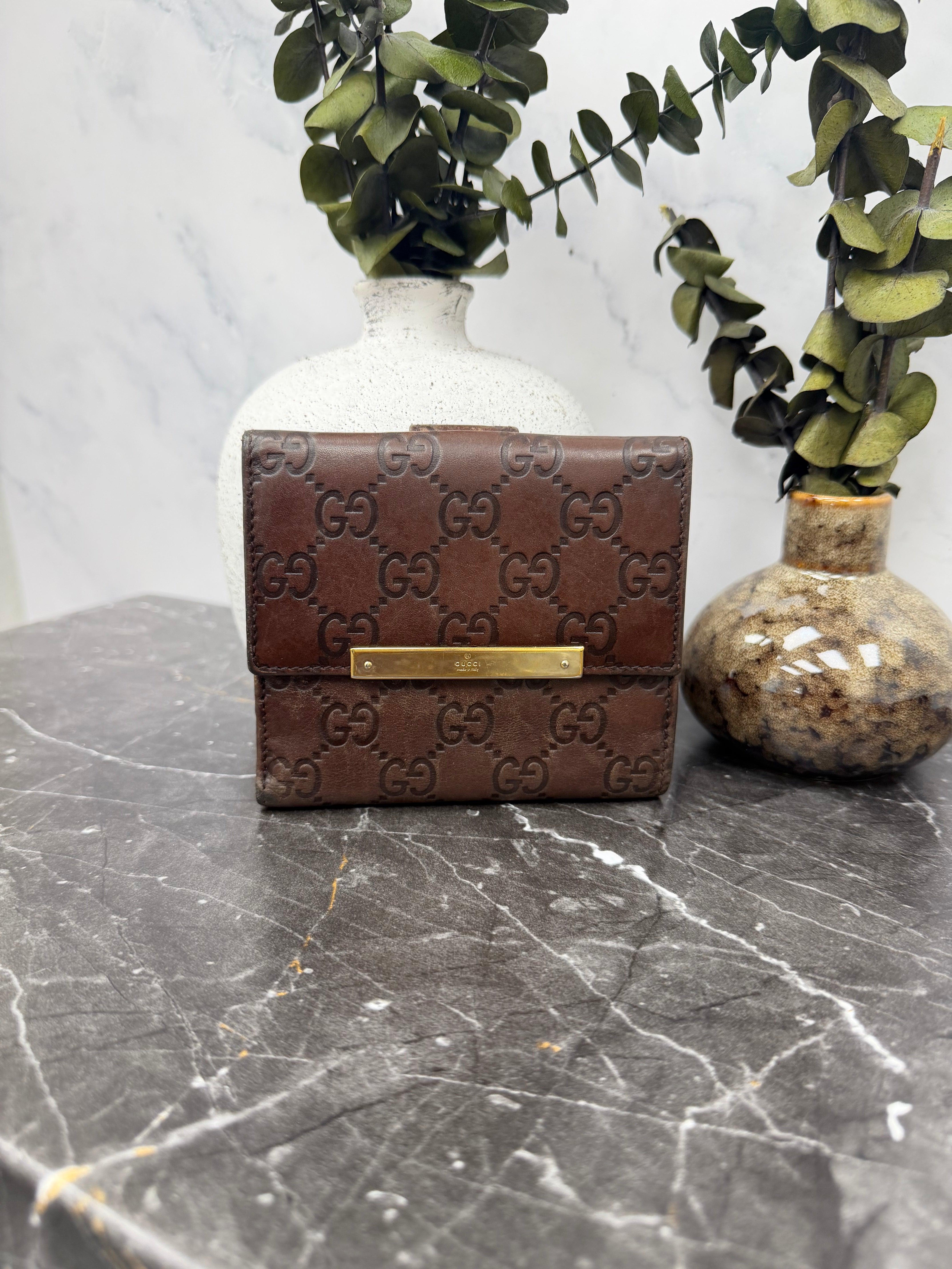 Gucci Brown Guccissima Leather French Flap Wallet
