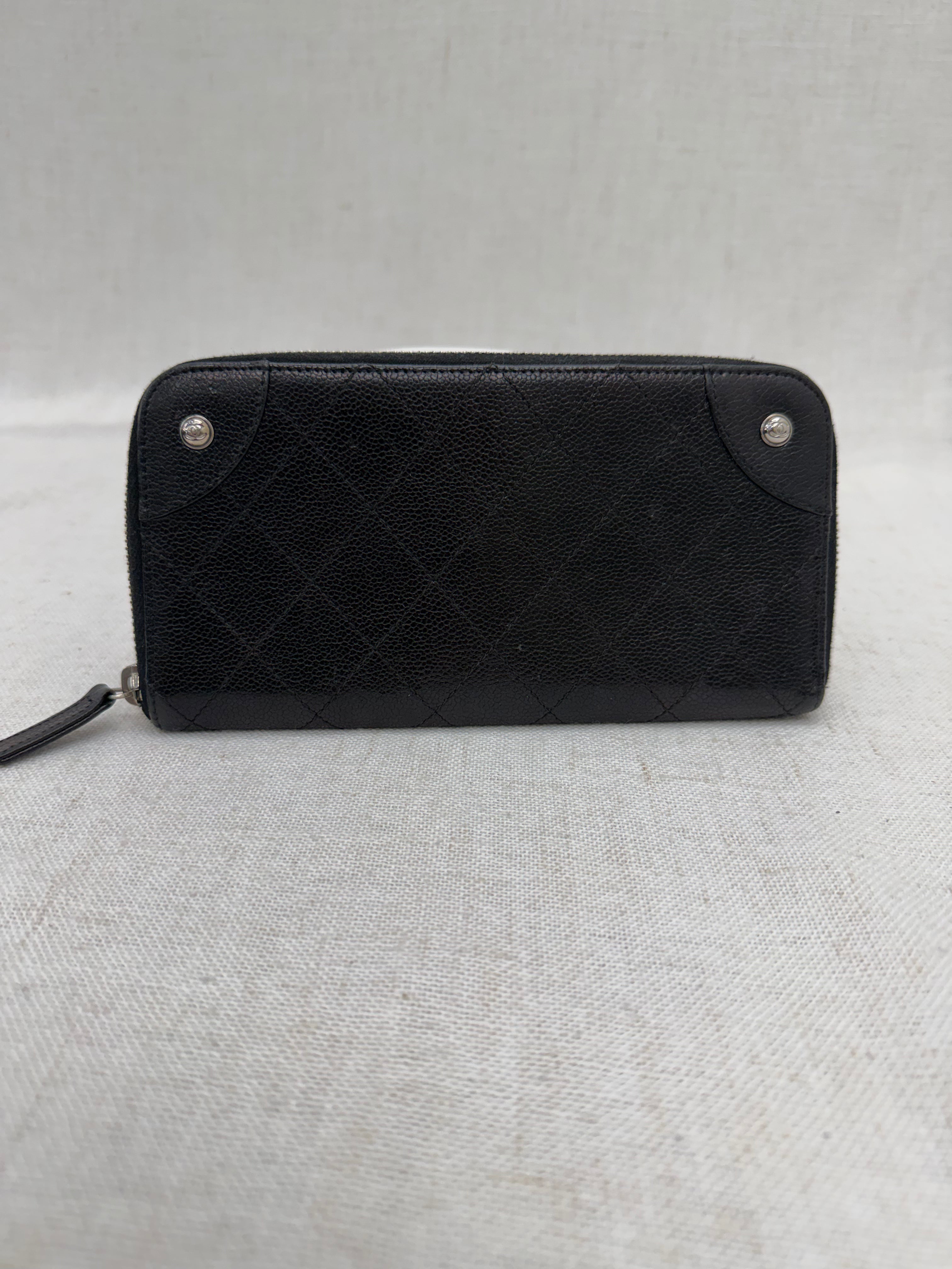 Chanel Black Quilted Caviar Leather Zippy Wallet