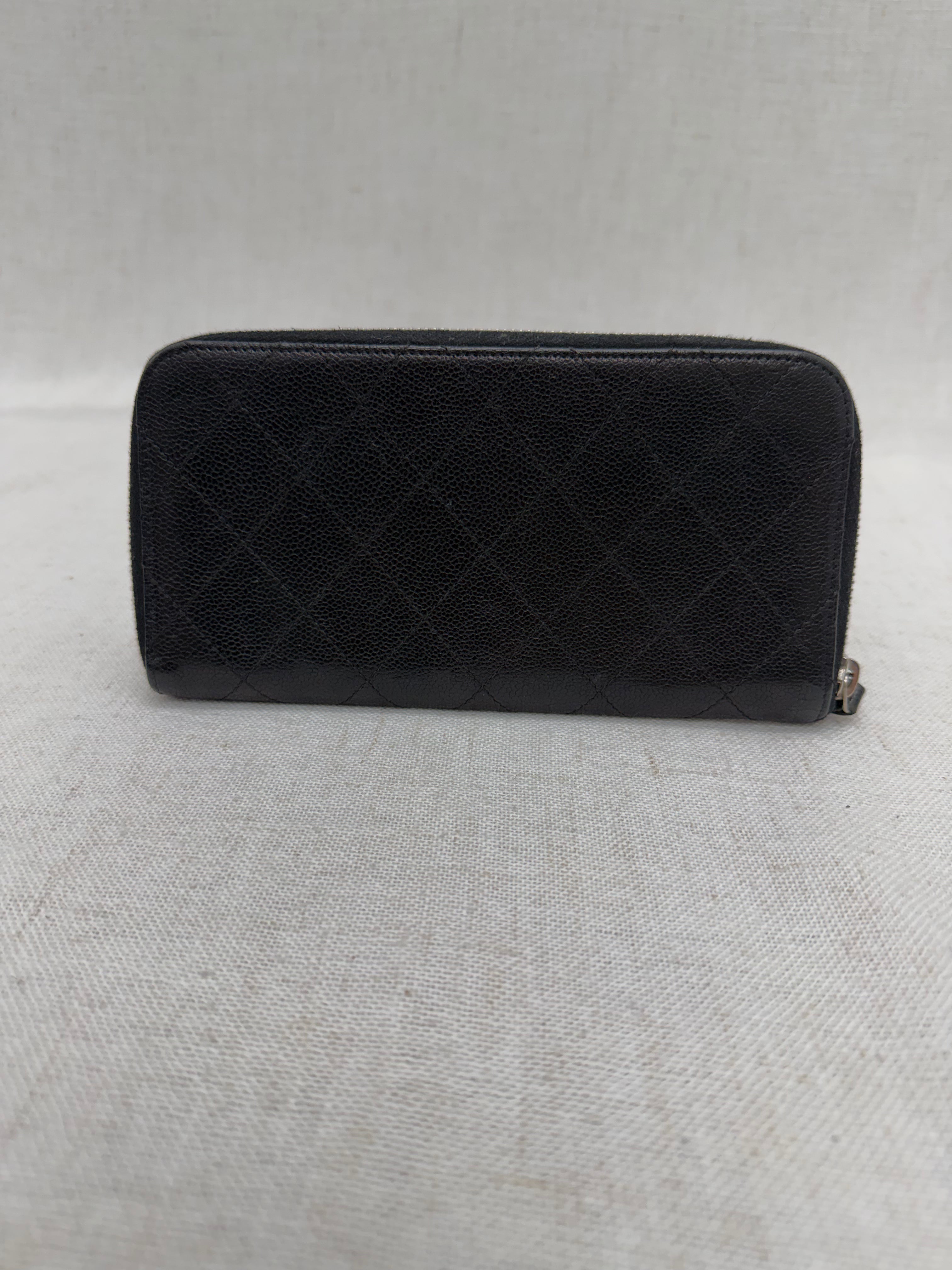Chanel Black Quilted Caviar Leather Zippy Wallet