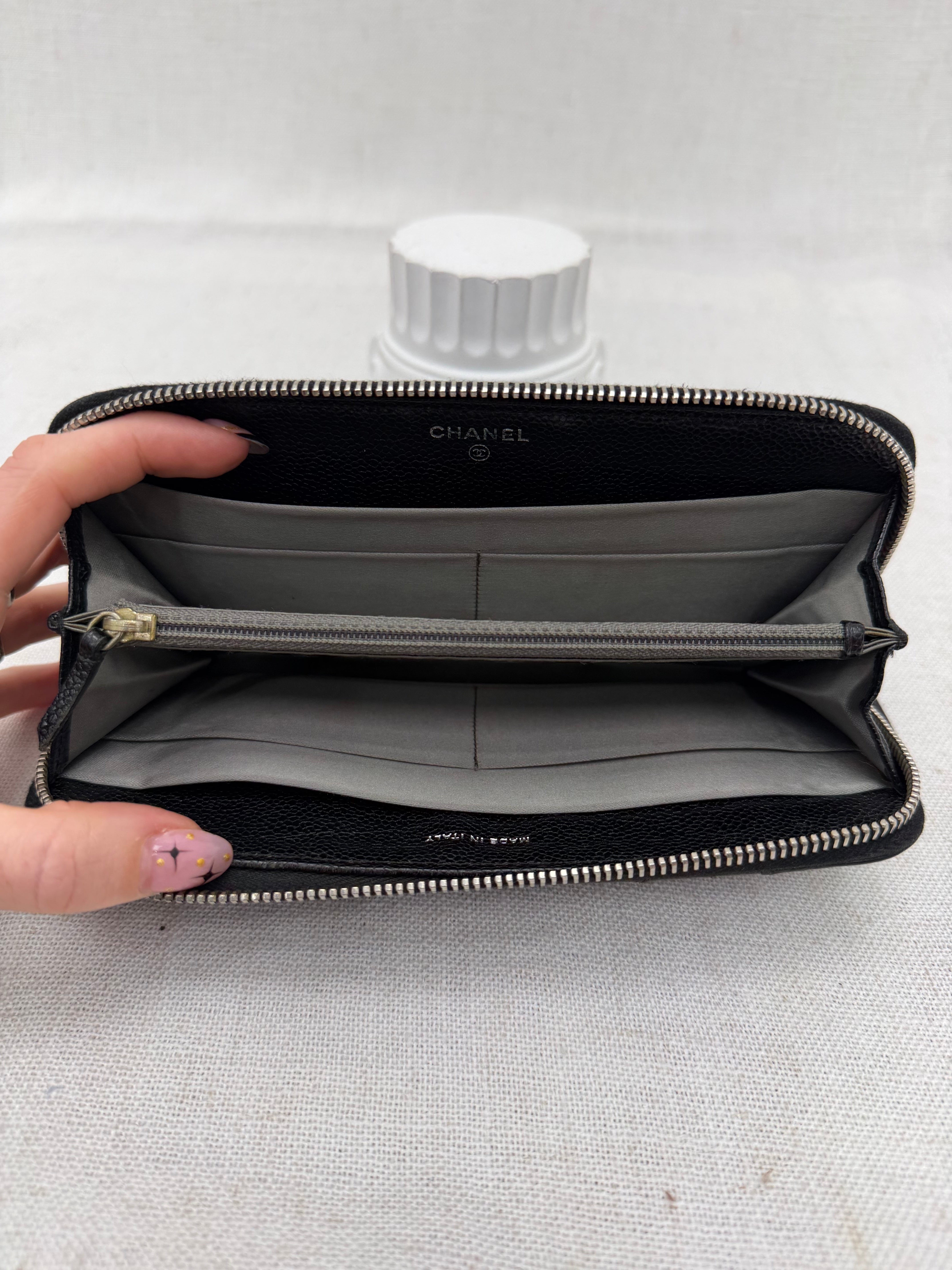 Chanel Black Quilted Caviar Leather Zippy Wallet