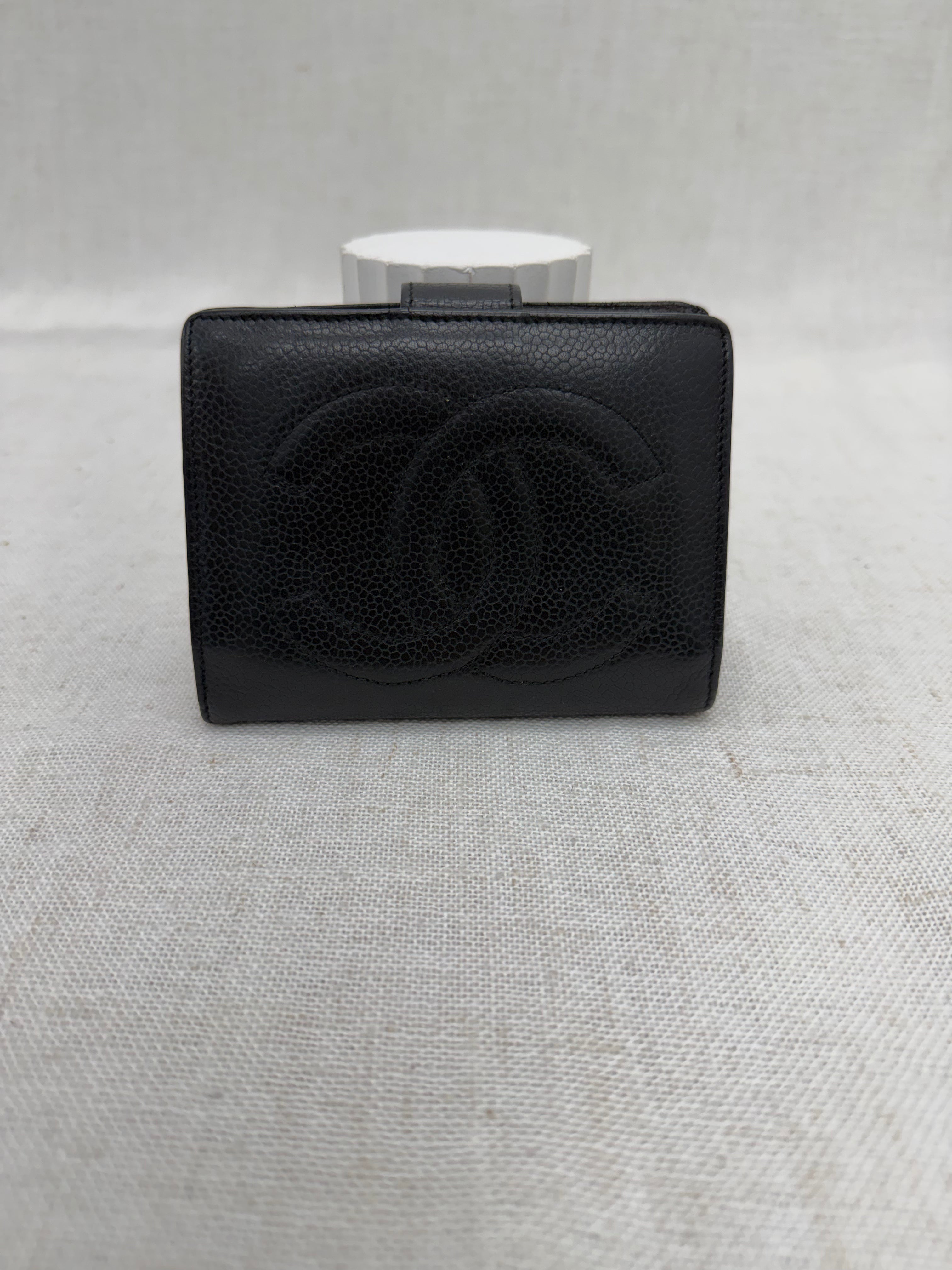 Chanel Black Caviar Leather Compact Kisslock Wallet